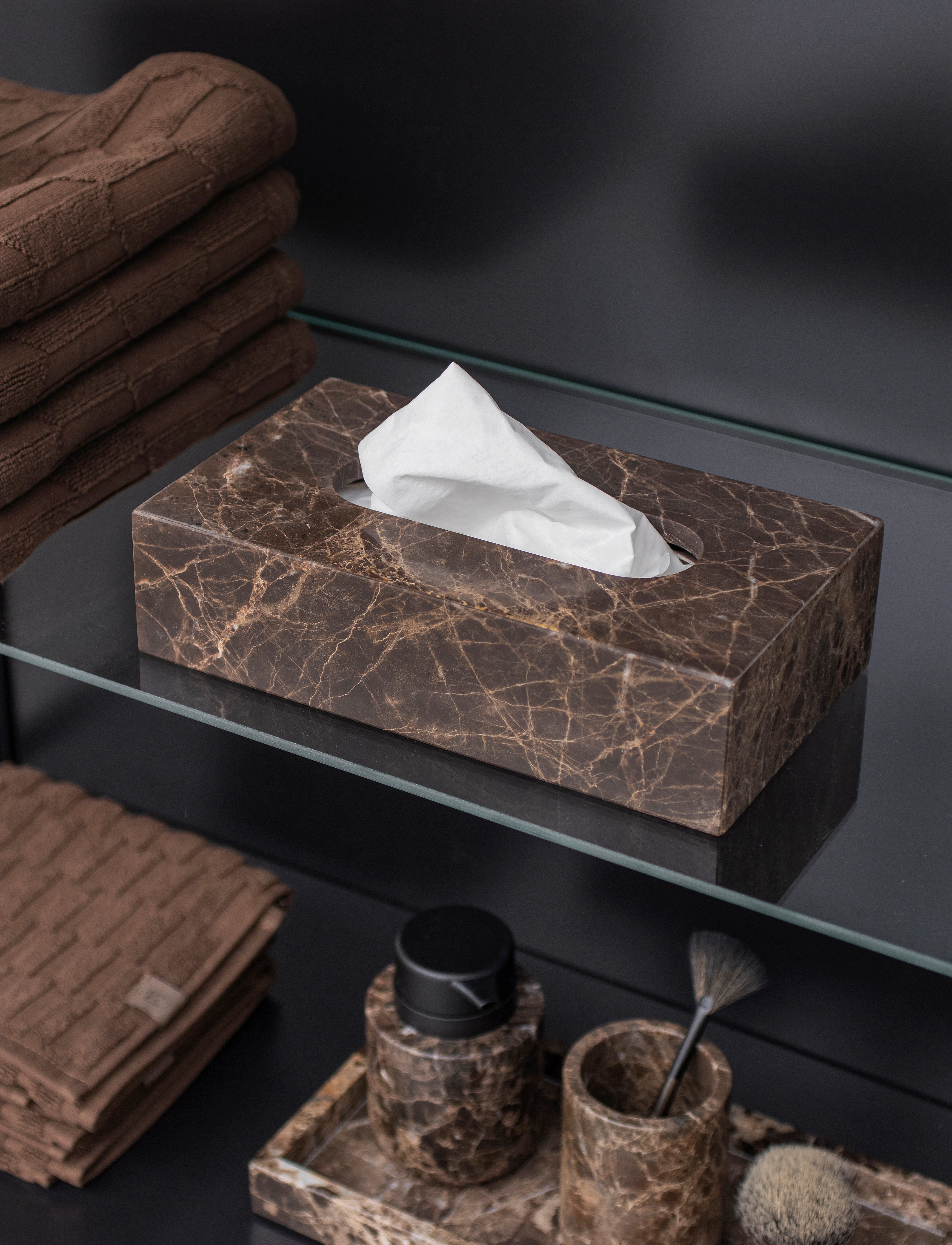Mette Ditmer Marble Tissue Cover, 14X25.5X6.5 cm, Storage, Braun - Mini Boxes, Homeware