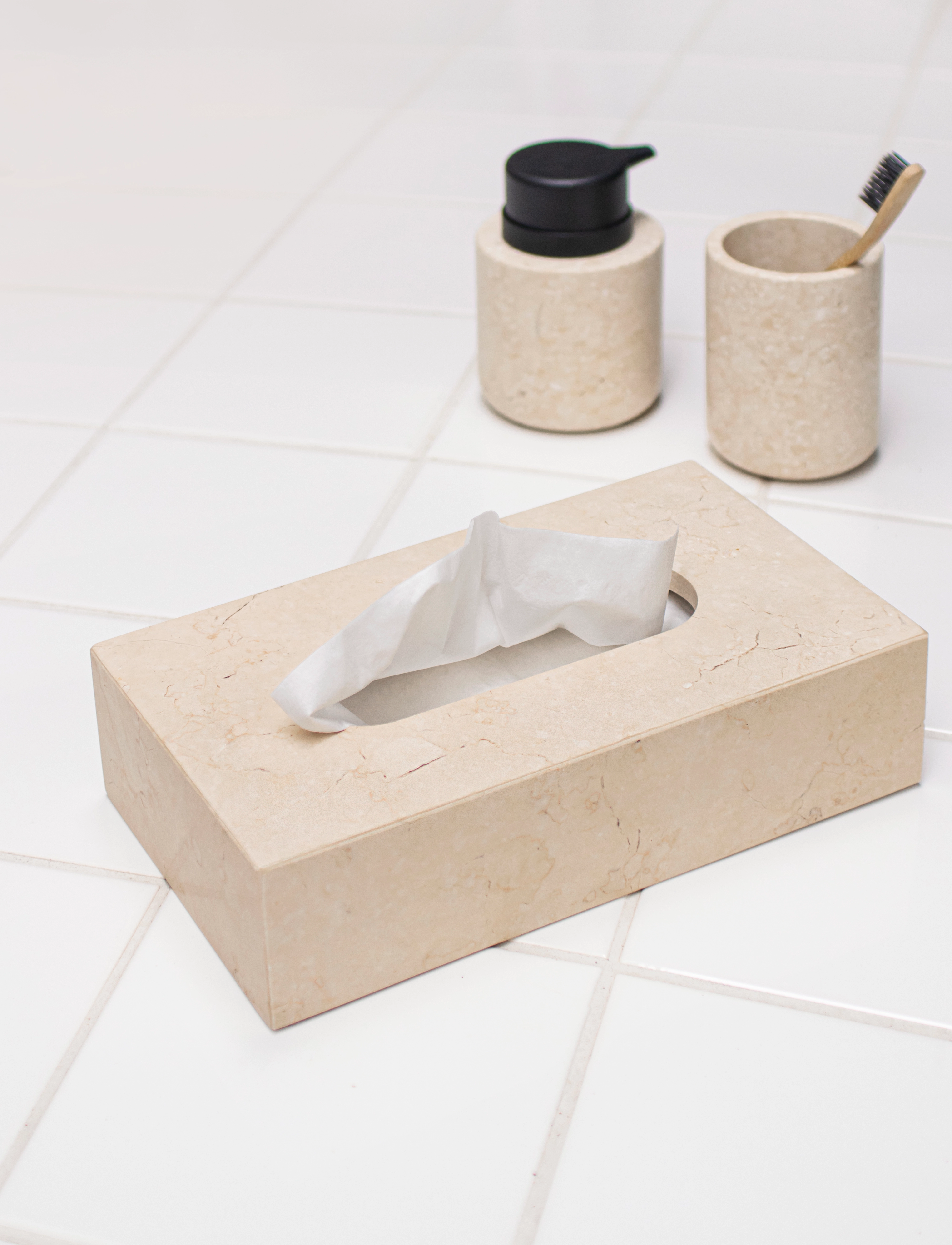 Mette Ditmer Marble Tissue Cover, 14X25.5X6.5 cm, Storage, Beige - Mini Boxes, Homeware