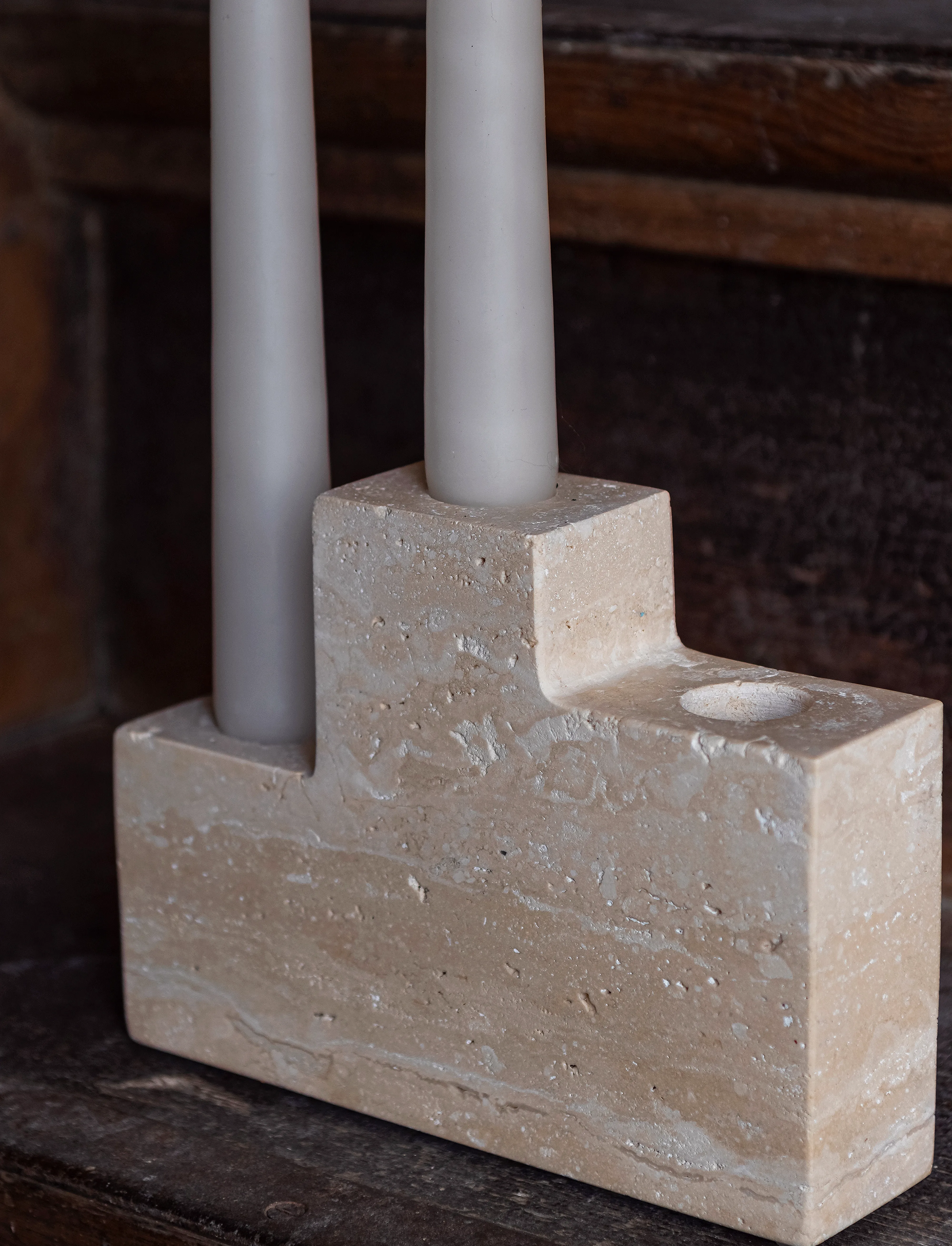 Mette Ditmer Step Candleholder, W4.5X L16.5X H12 cm, Candlesticks & Lanterns, Beige - Candlesticks, Homeware