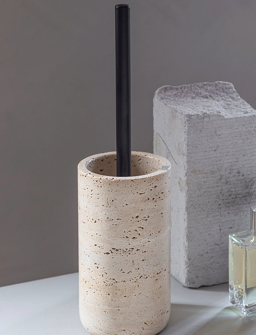 Mette Ditmer - TRAVERTINE toilet brush holder - toilettenbürsten - linen - 0