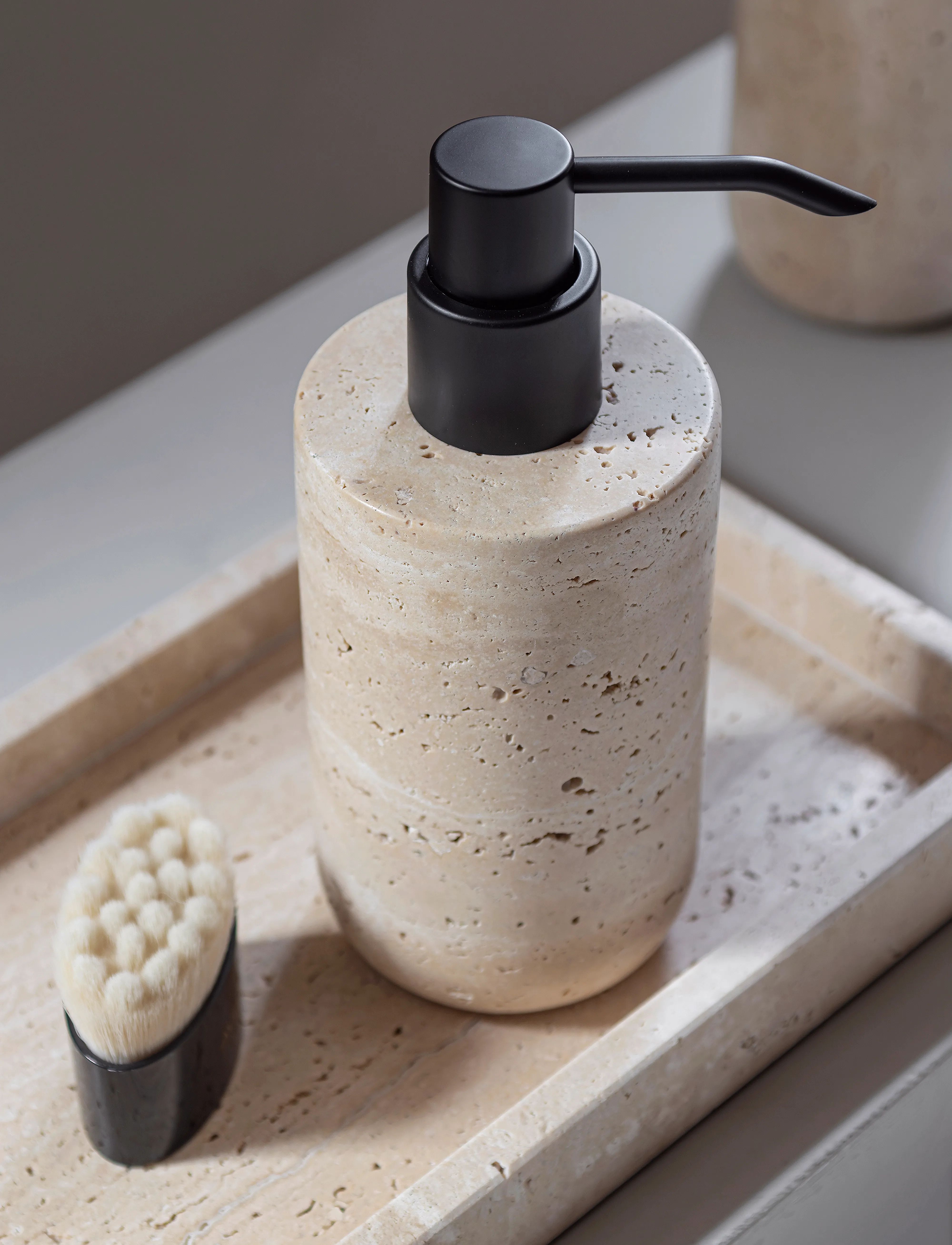 Mette Ditmer Travertine Dispenser, Ø7.5X H17.5 cm, Bathroom Interior, Beige - Soap Pumps & Cups, Homeware