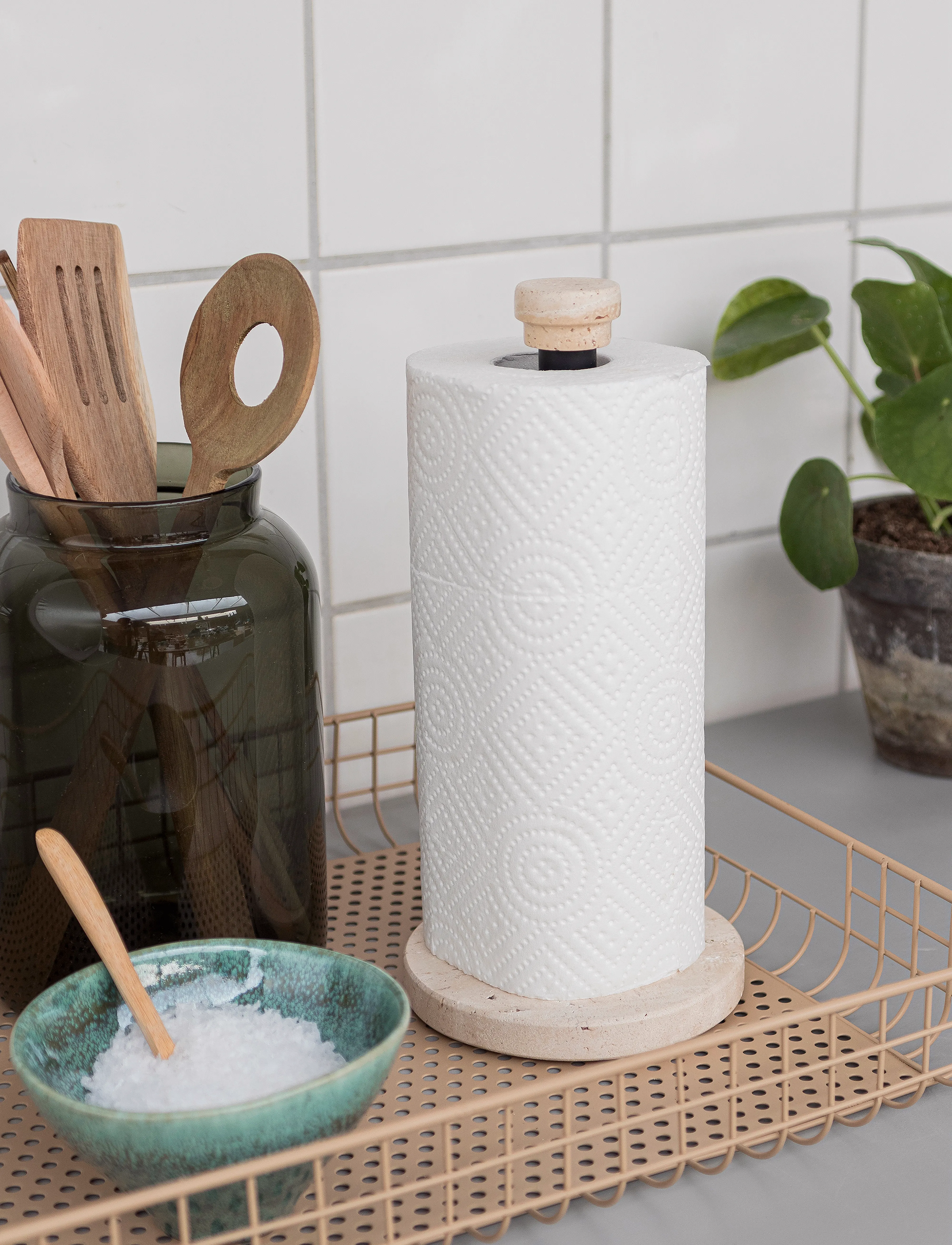 Mette Ditmer Travertine Kitchen Roll Holder, Ø12.5X H26 cm, Textiles, Mehrfarbig/gemustert - Towels, Homeware