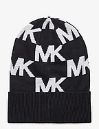 Oversized chess mk cuff hat - BLACK, CREAM