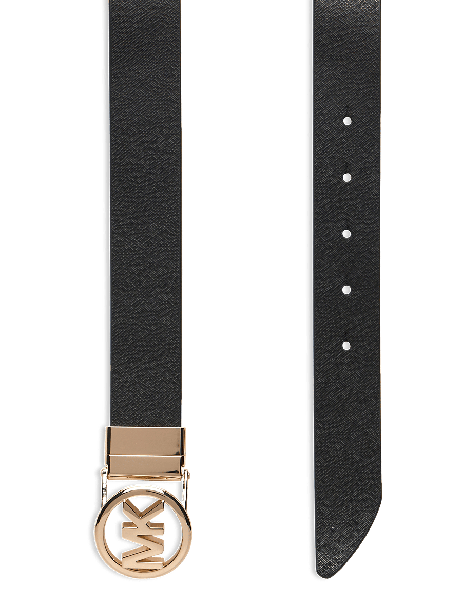 Michael Kors Accessories - 32mm Reversible saffiano belt - leðurbelti - black rev. to black logo/gold - 1