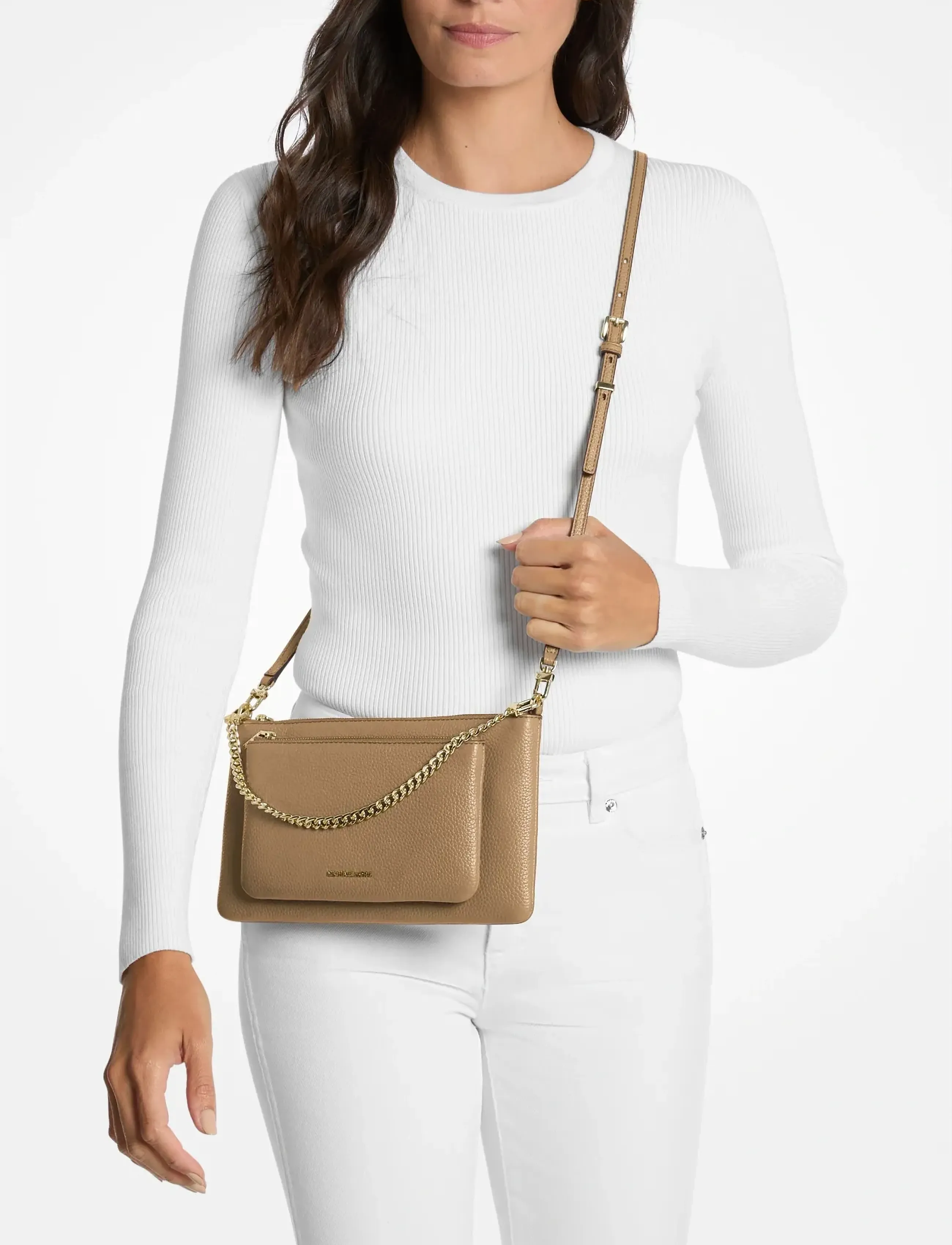 Michael Kors Md Pckt Conv Xbody, Kvinder, Konvertibel Crossbody Taske, Beige, Str: ONE SIZE