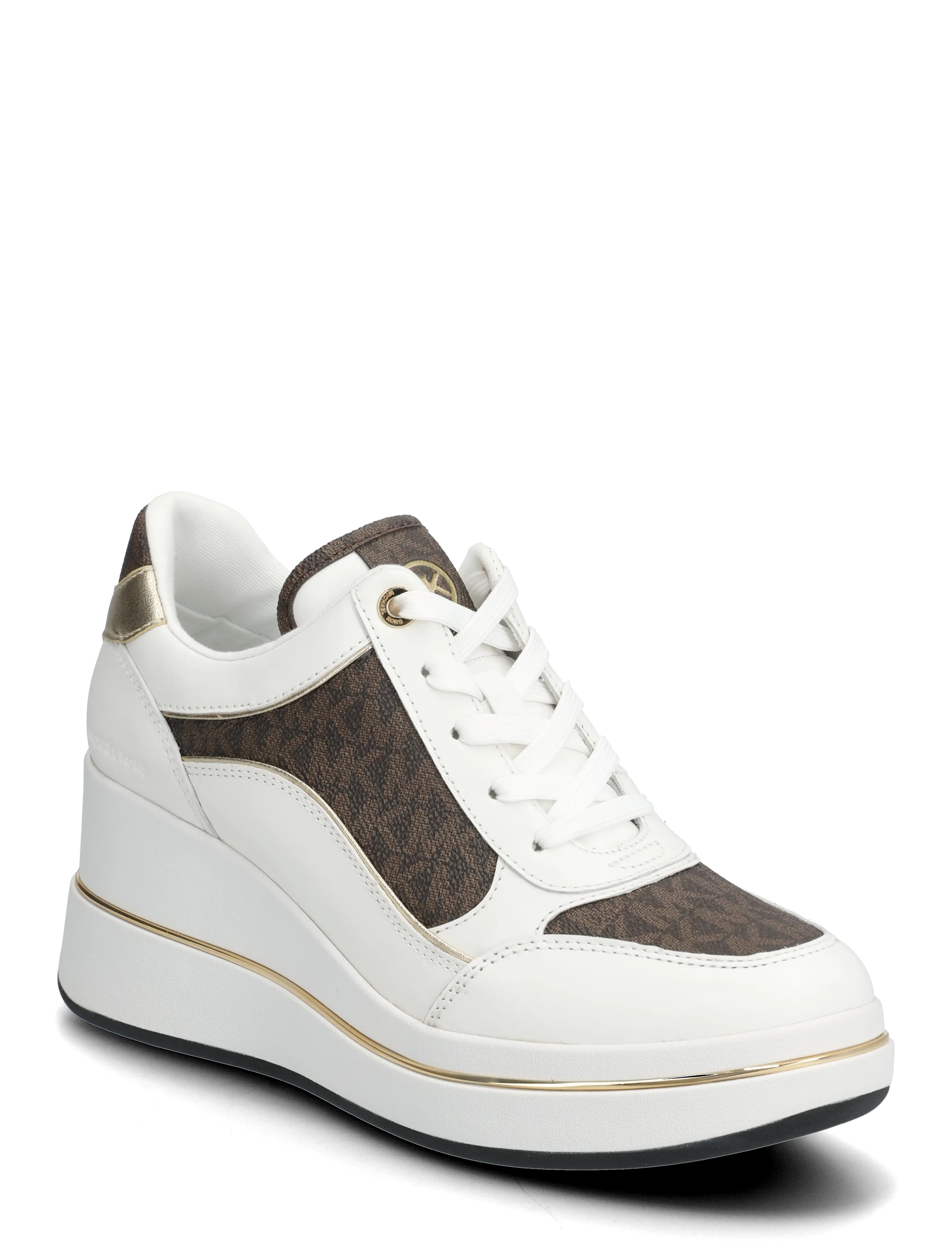 Michael Kors EMMY WEDGE TRAINER - Chunky Sneakers - BROWN / white