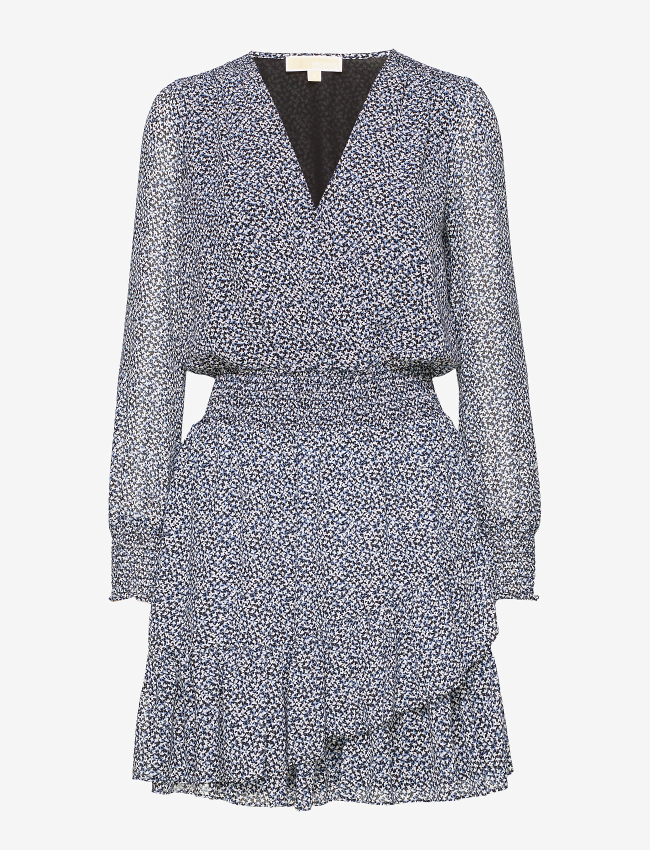 RUFFLE WRAP DRESS - BLK/VNTGBLUE