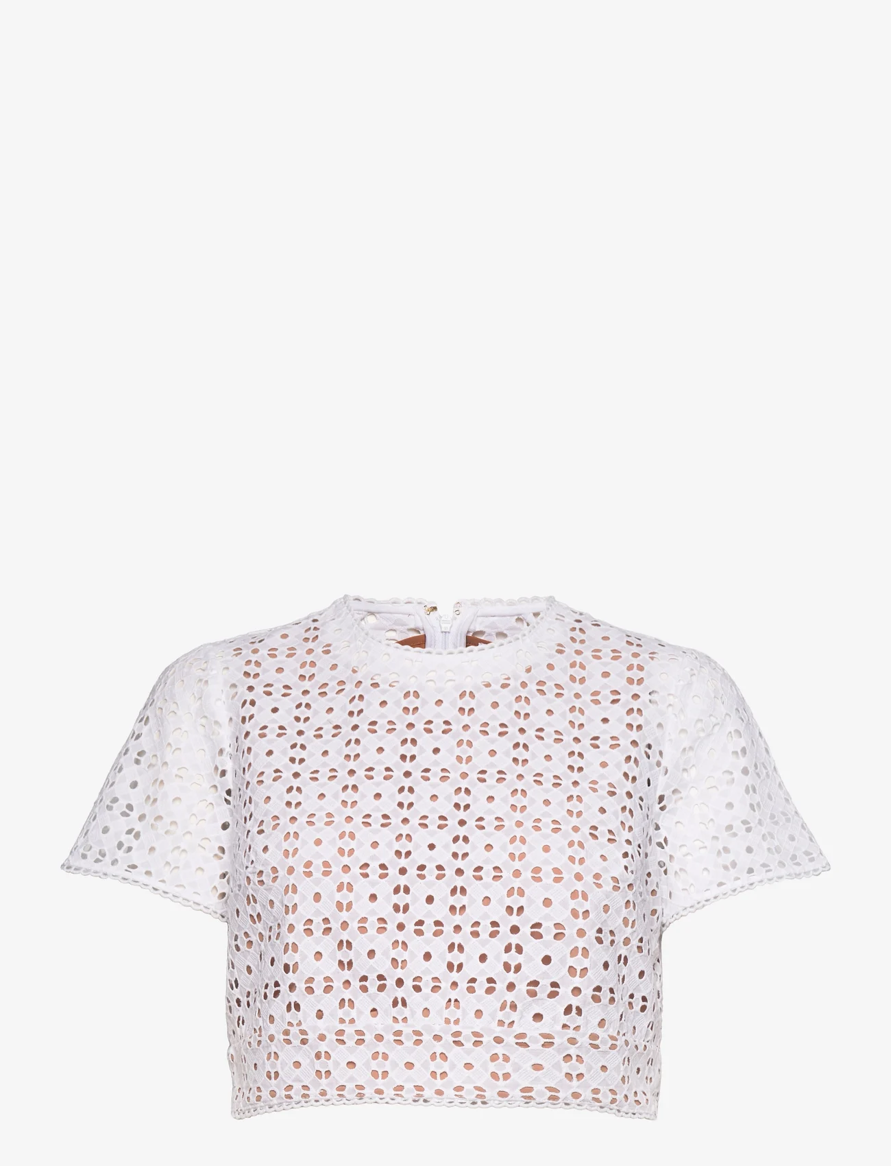 Michael Kors - EYELET CROP CAP SLV TOP - trumpos palaidinukės - white - 0