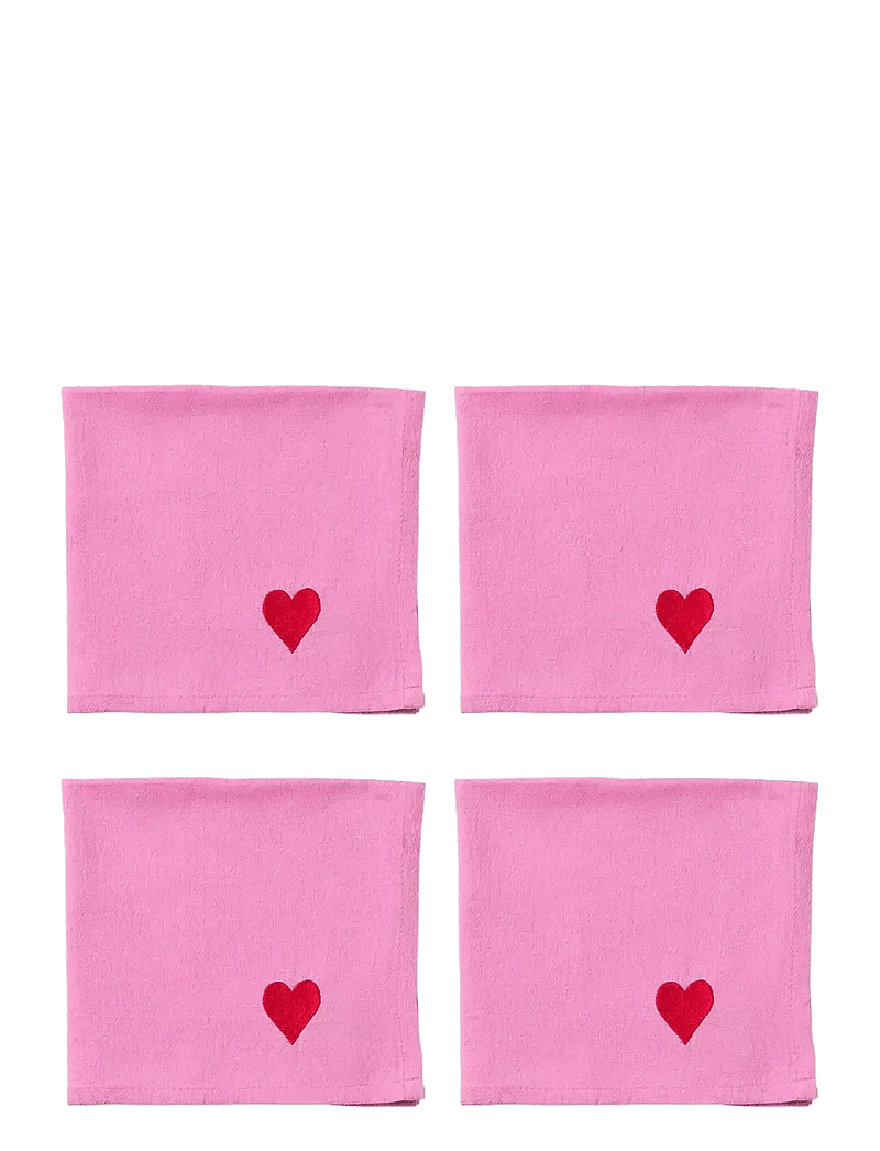 Midnatt - Napkins 4-pack Pink Hearts - stoffservietten - pink - 1