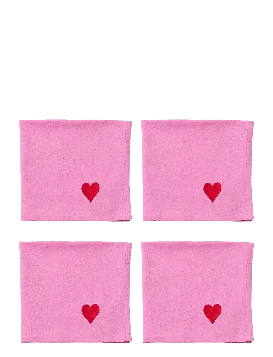Midnatt - Napkins 4-pack Pink Hearts - stoffservietten - pink - 0