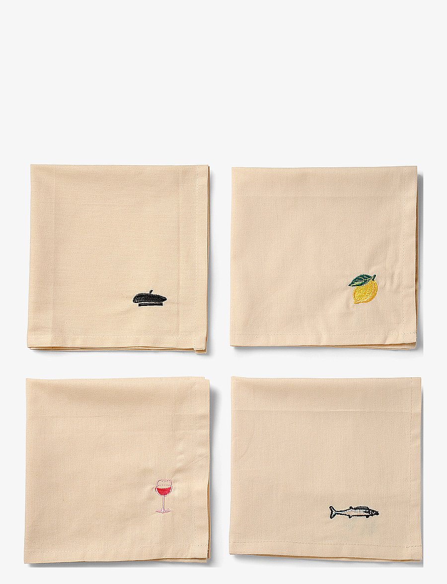 Midnatt - Napkins 4-pack Déjeuner - linased ja puuvillased salvrätikud - beige - 0