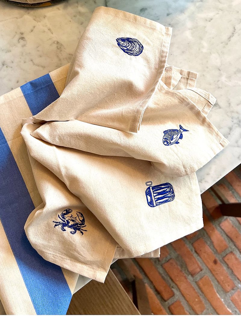 Midnatt - Napkins 4-pack La mer - linased ja puuvillased salvrätikud - beige - 1