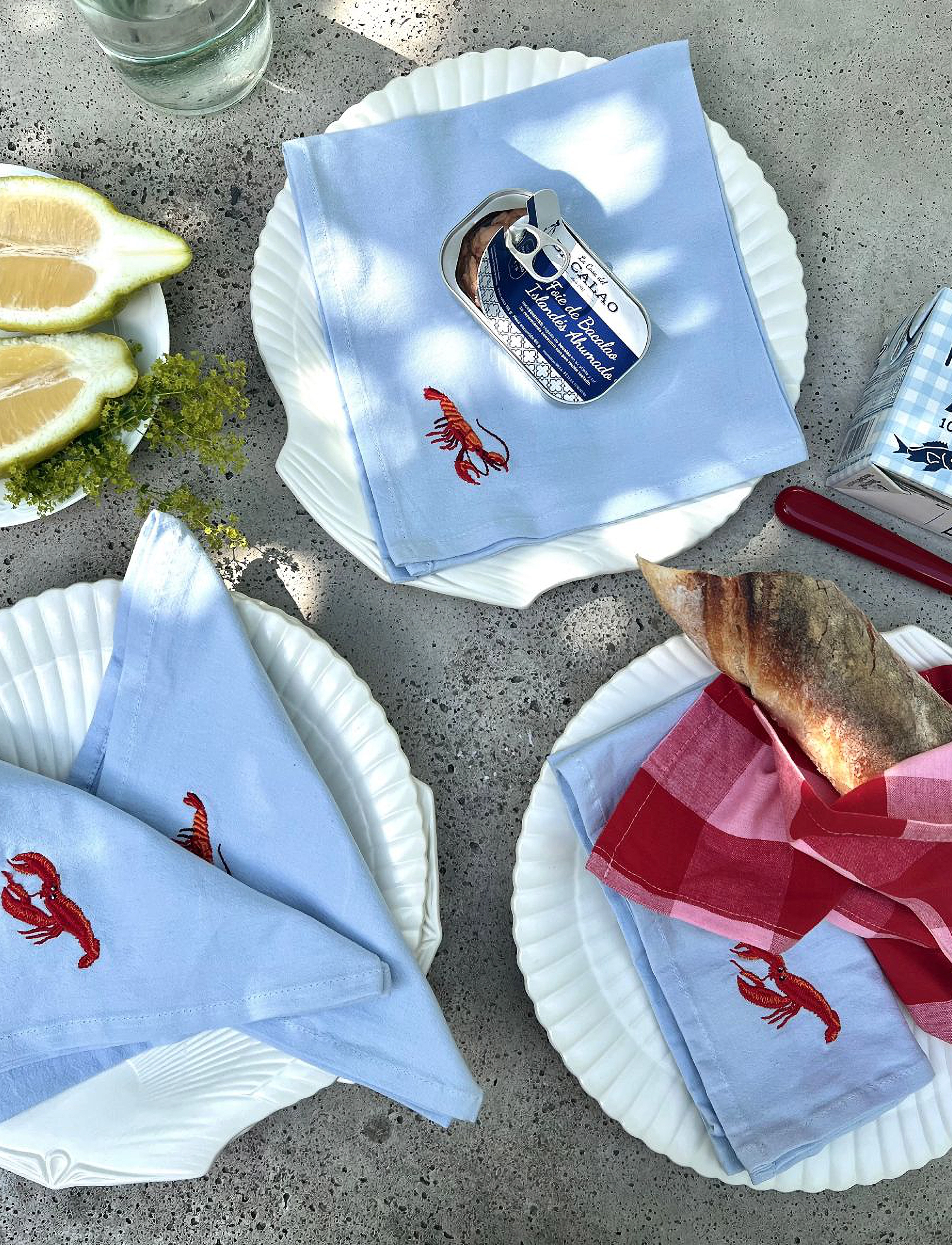 Midnatt Servietter, 4-Pak, Crayfish, 40X40 cm, Blue, Servietter > Stofservietter, Unisex