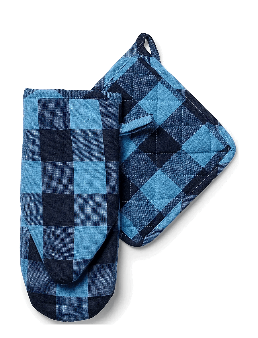 Midnatt - Oven mitt checked blue - ahjukindad, pajalapid ja potihoidjad - blue - 2