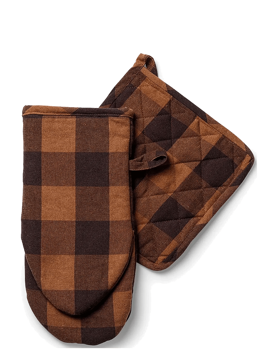 Midnatt - Oven mitt checked brown - ahjukindad, pajalapid ja potihoidjad - brown - 2