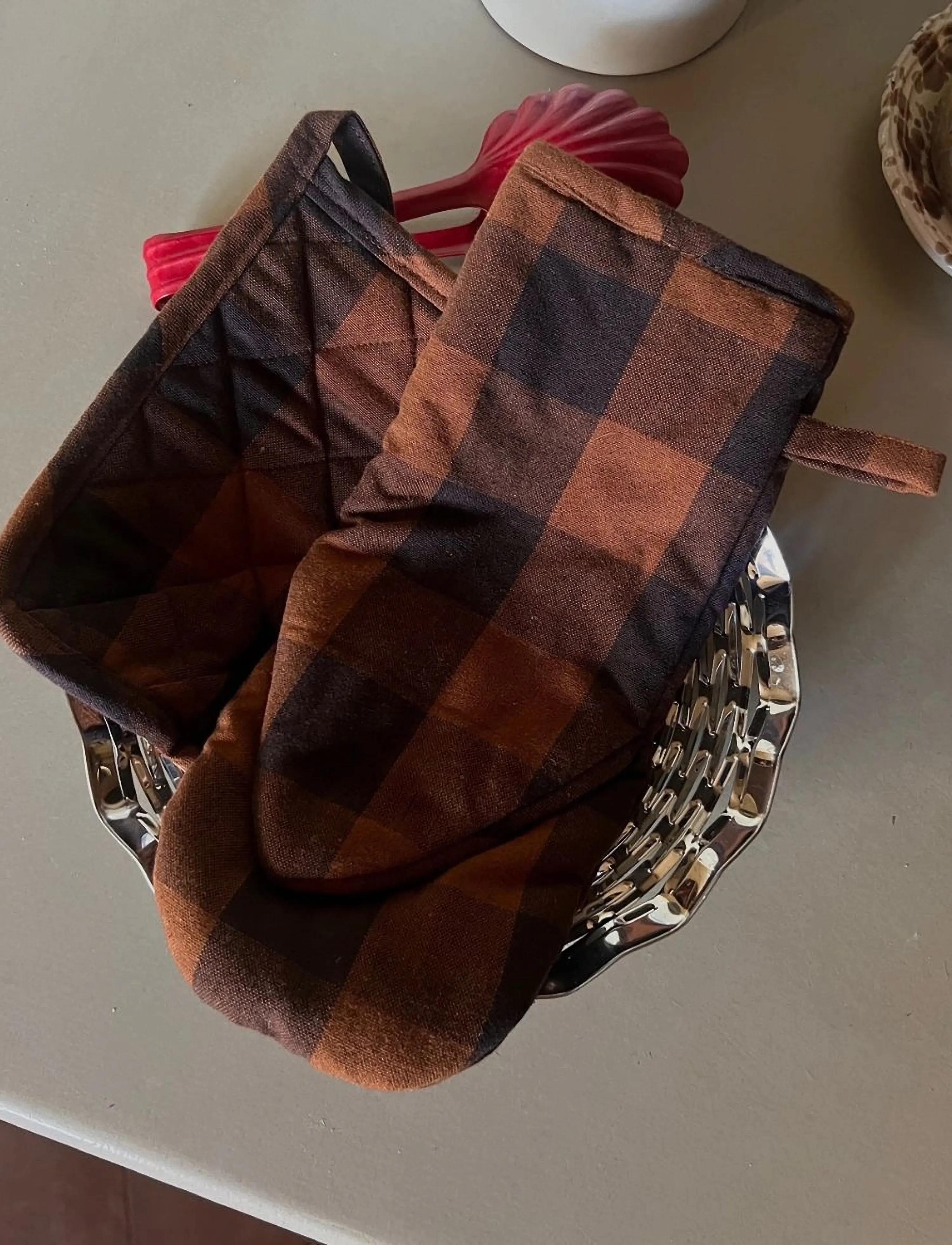 Midnatt - Pot holder checked brown - ahjukindad, pajalapid ja potihoidjad - brown - 4