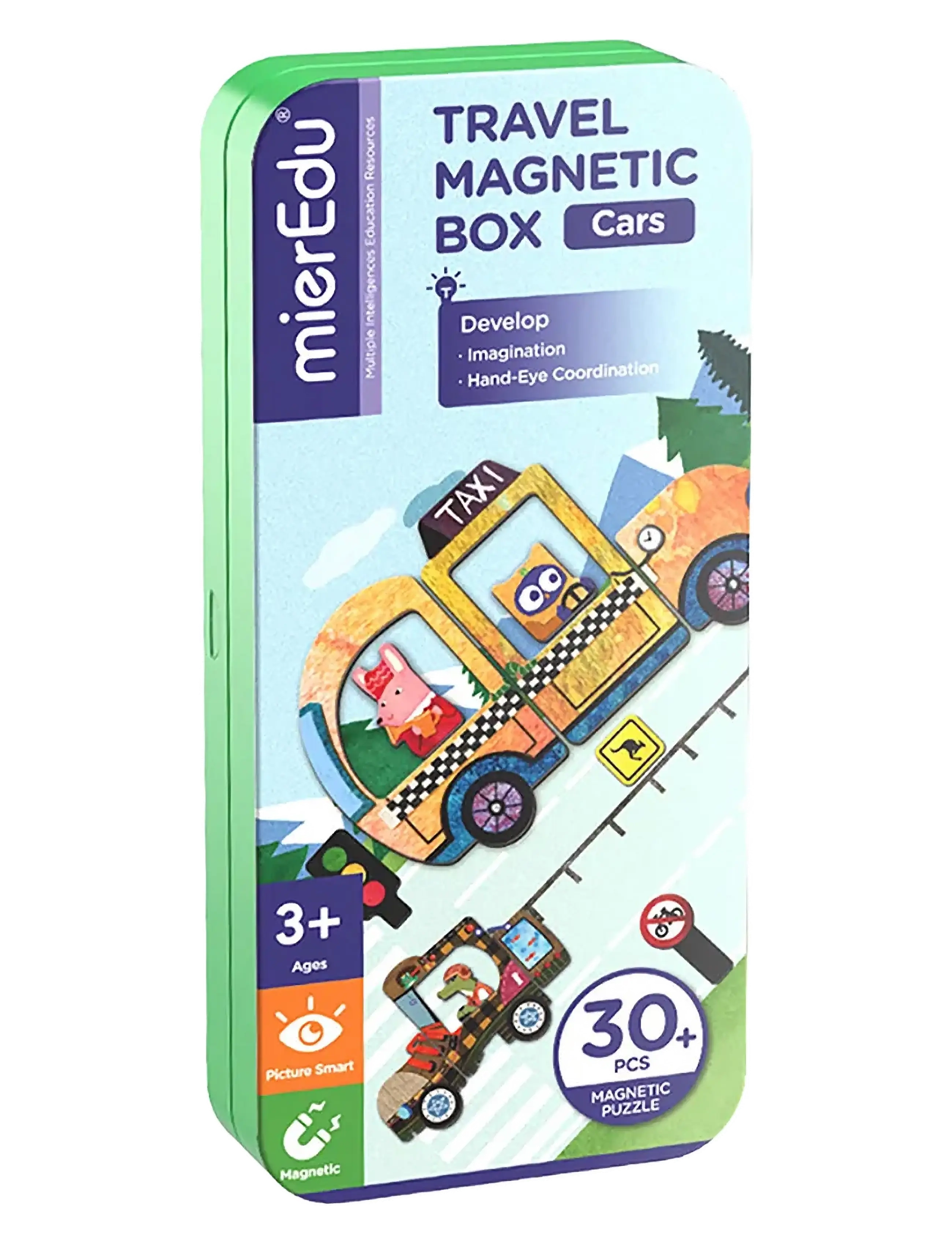 Magnetic Travel Box - Cars - GREEN