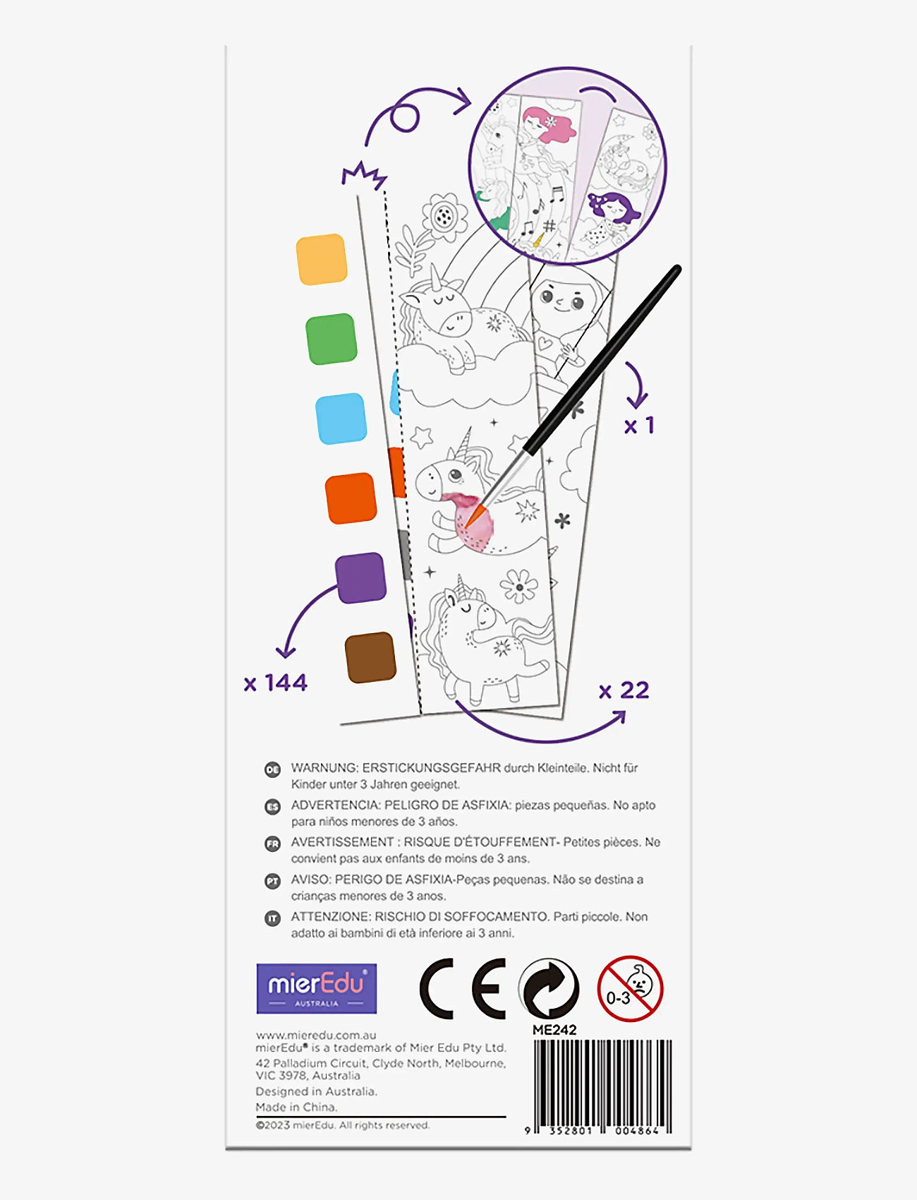 mierEdu - Pocket Watercolouring Book - Unicorns - värvimis- & käsitööraamatud - purple - 1