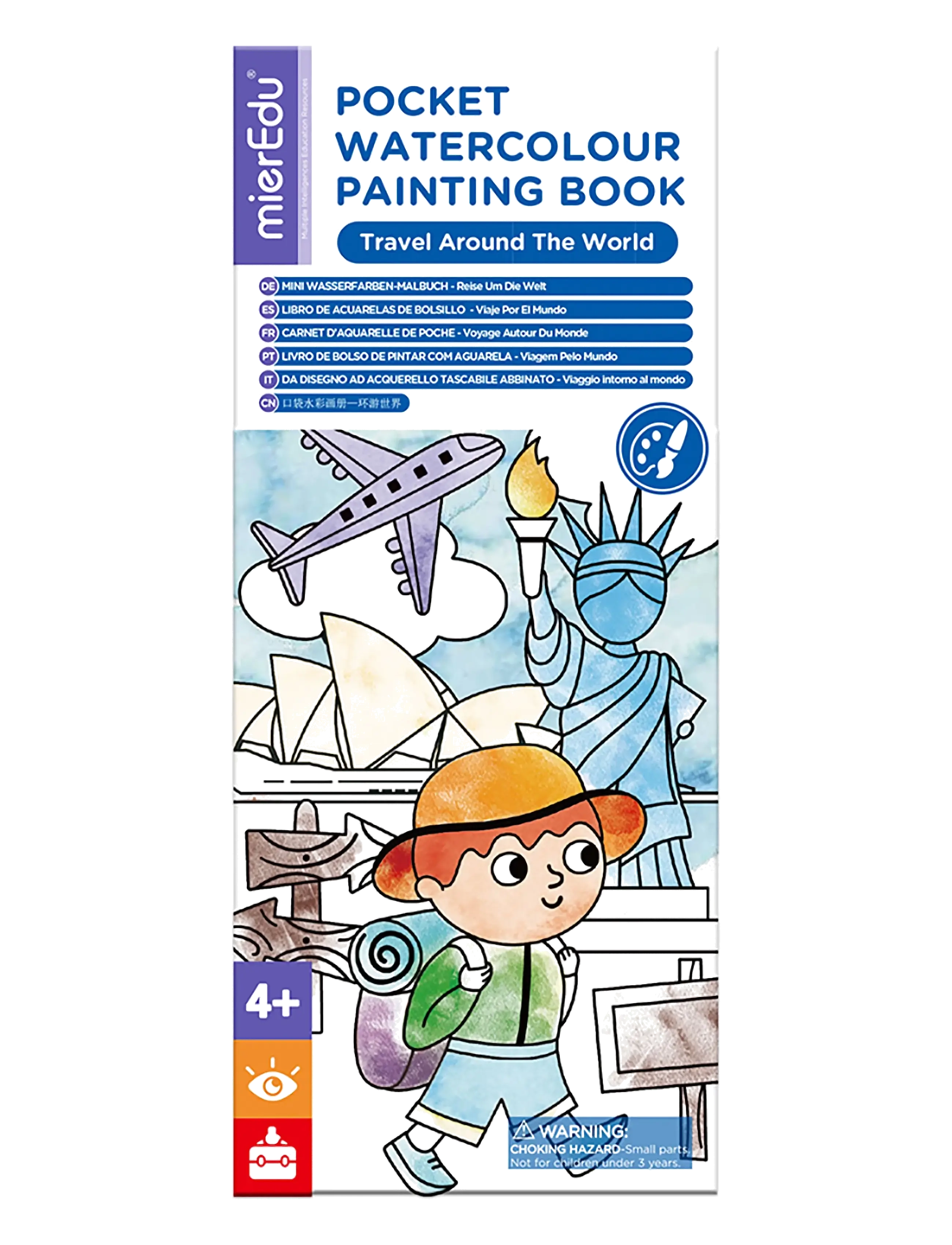 Pocket Watercolouring Book - Travel Around The World - BLUE