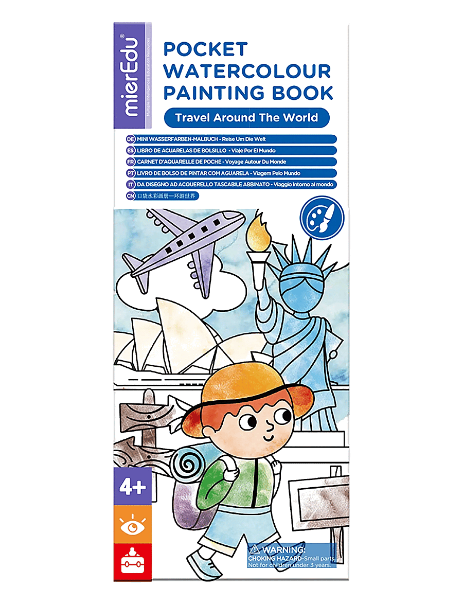 mierEdu - Pocket Watercolouring Book - Travel Around The World - värvimis- & käsitööraamatud - blue - 0