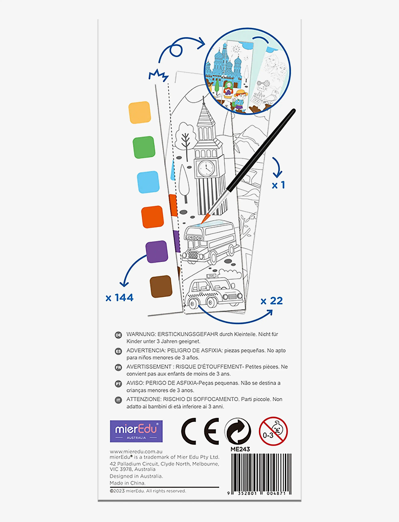 mierEdu - Pocket Watercolouring Book - Travel Around The World - male- & kreabøger - blue - 1