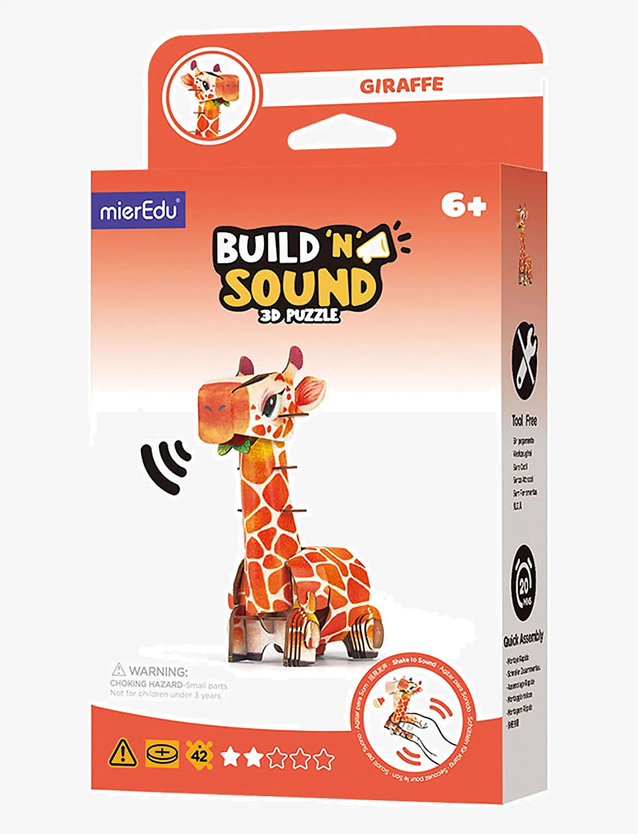 mierEdu - 3D Puzzle with Sound - Giraffe - 3d pusled - orange - 1