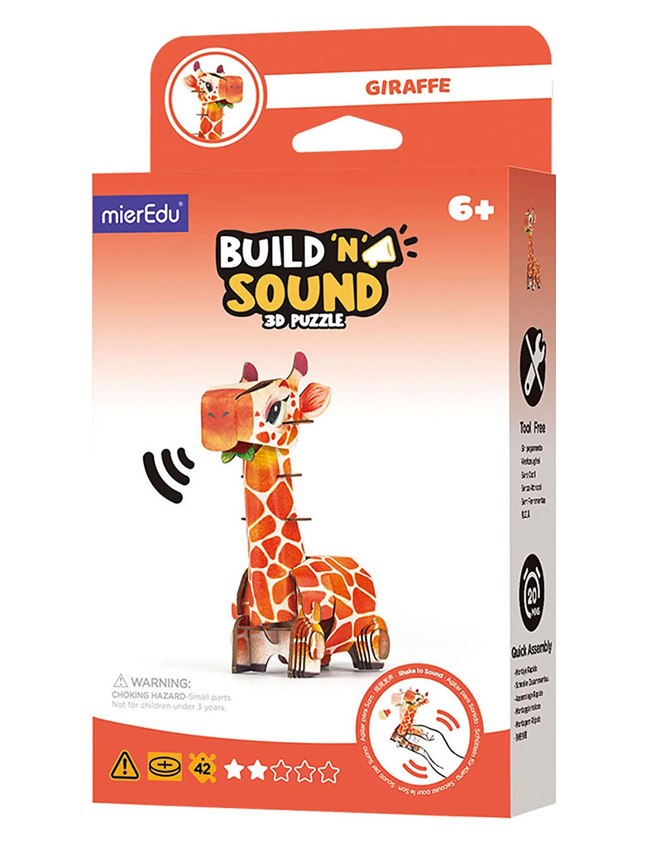 mierEdu 3D Puzzle with Sound - Giraffe - 4 for 3 - ORANGE / multi