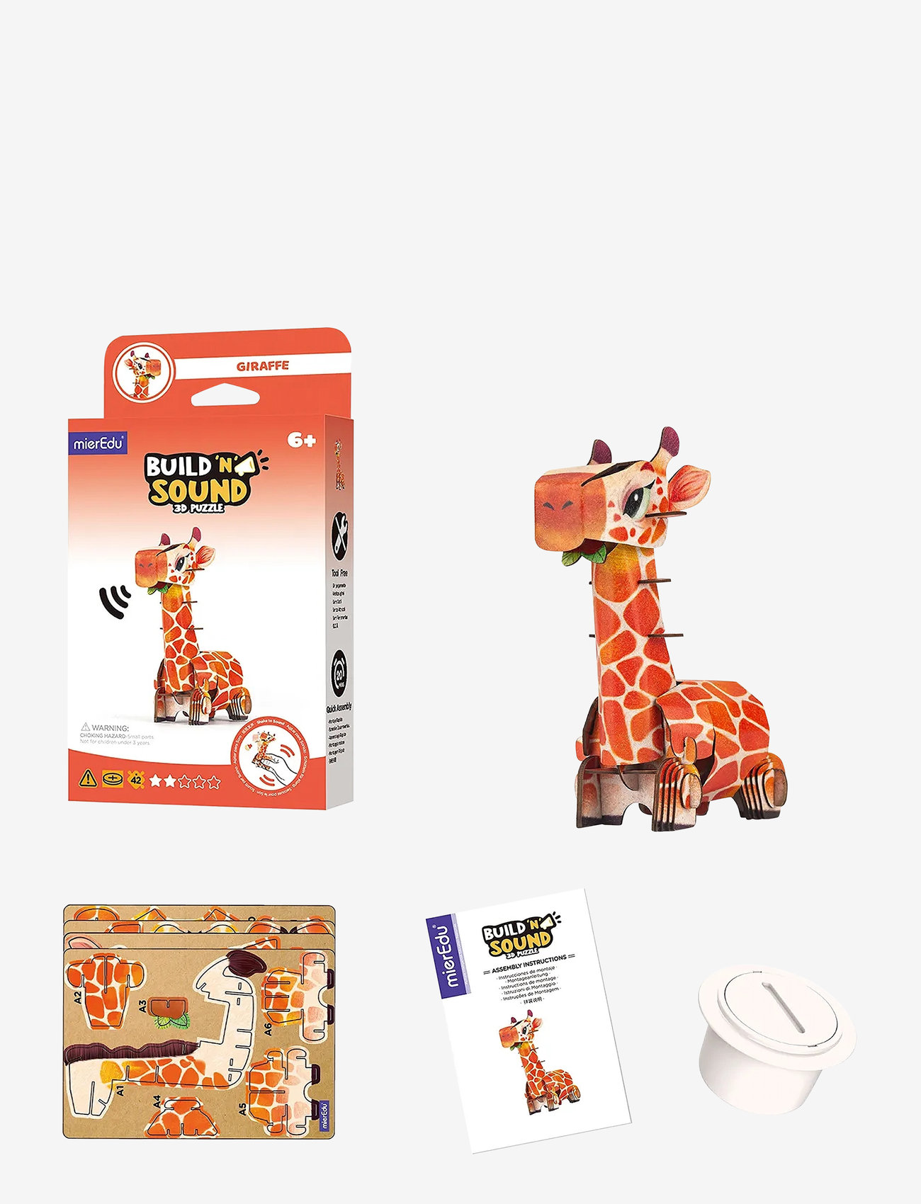 mierEdu - 3D Puzzle with Sound - Giraffe - 3d pusled - orange - 4