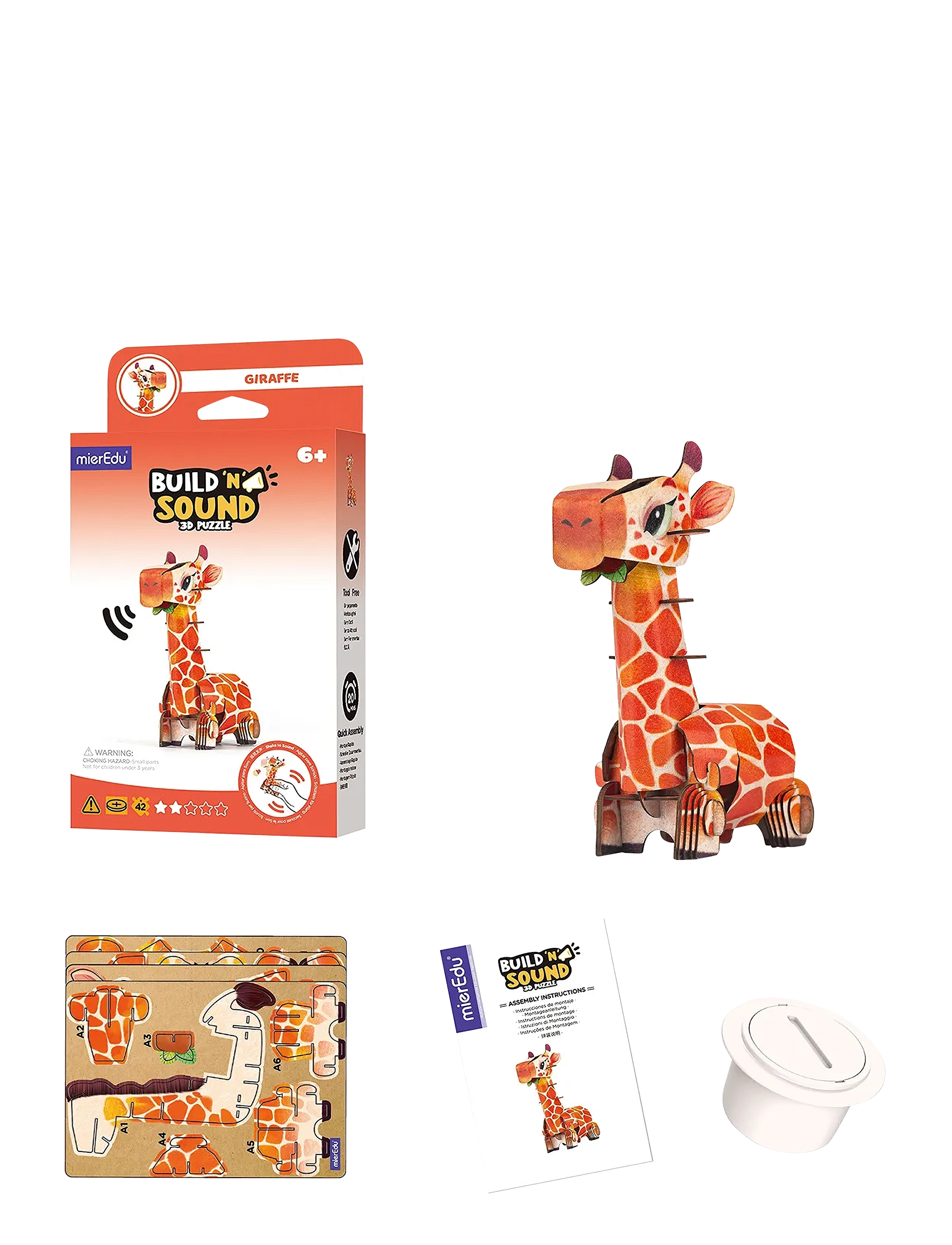 mierEdu - 3D Puzzle with Sound - Giraffe - puslespil - orange - 4