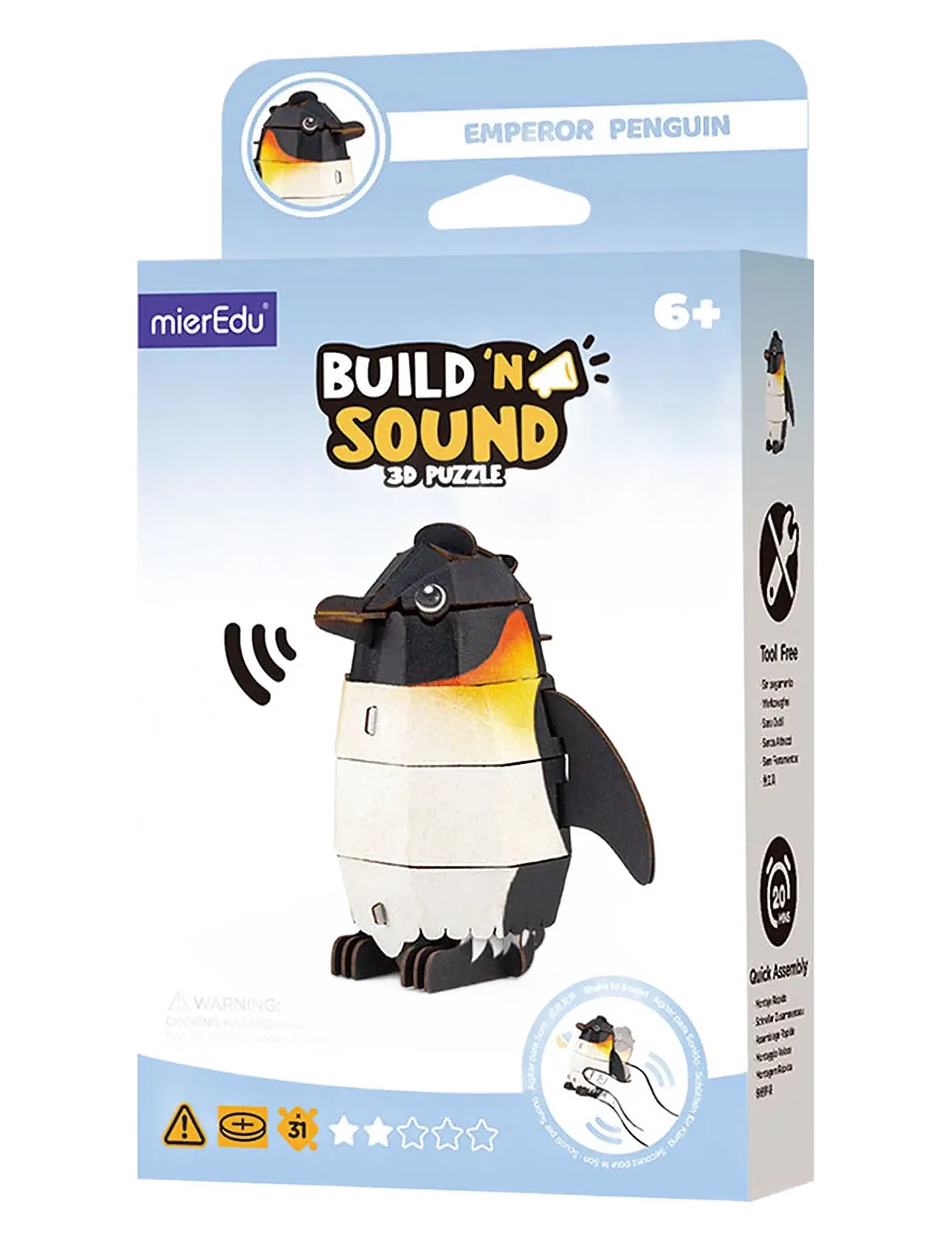 mierEdu 3D Puzzle with Sound - Emperor Penguin - 4 for 3 - WHITE / multi