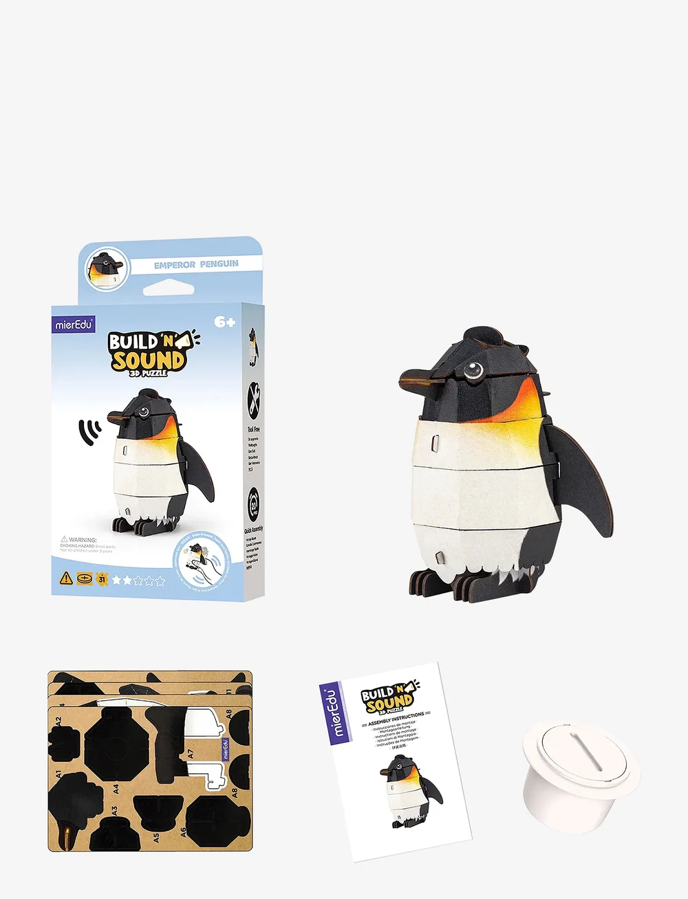 mierEdu - 3D Puzzle with Sound - Emperor Penguin - 3d pusled - white - 2
