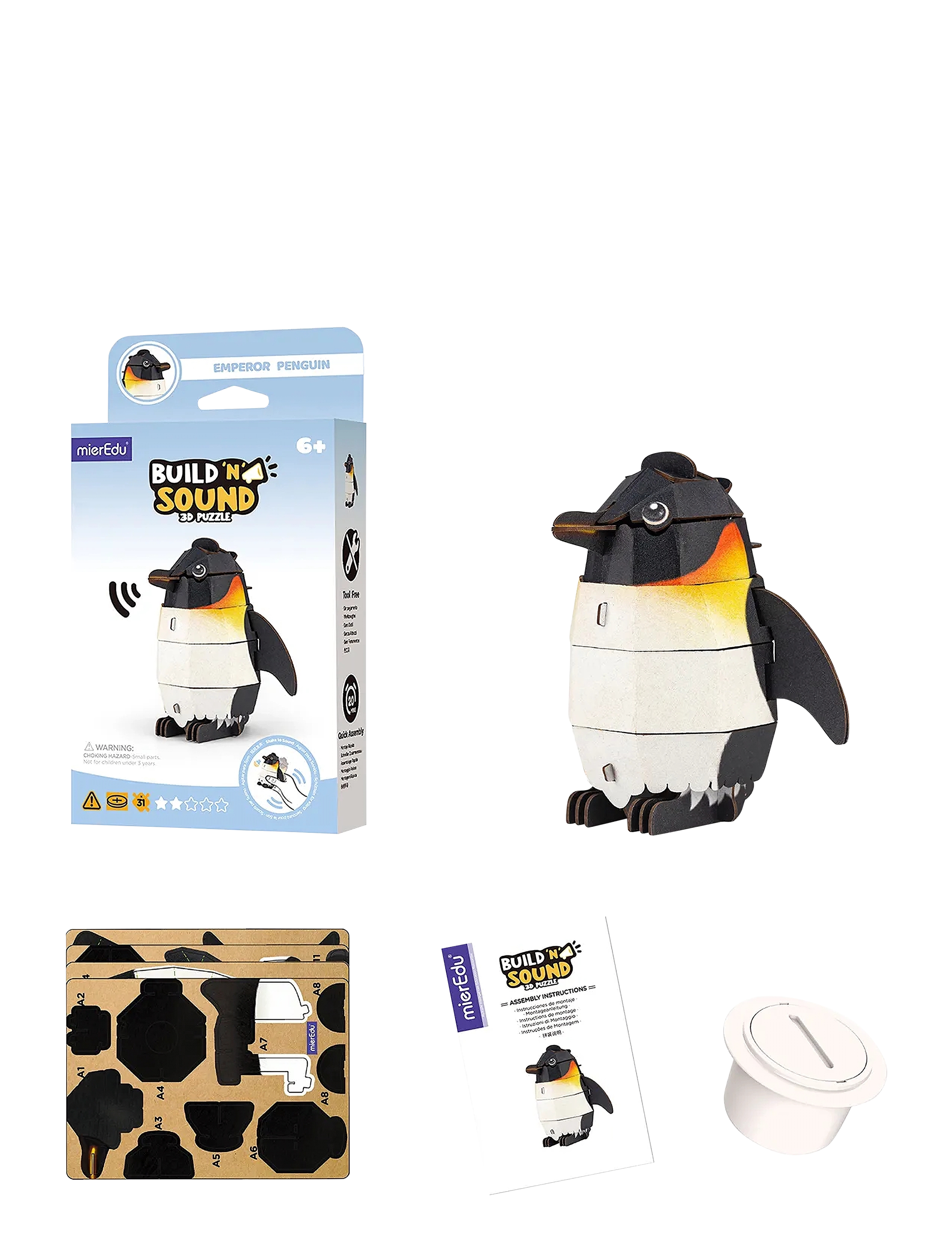 mierEdu - 3D Puzzle with Sound - Emperor Penguin - puzzle 3d - white - 2