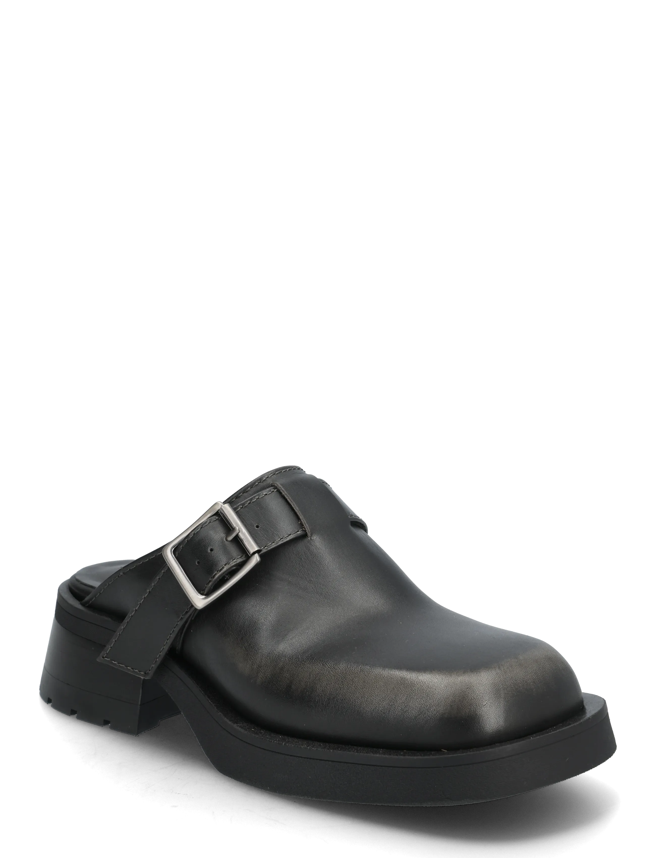MIISTA Aroa Brushed Grey Buckled Mules, Kvinder, Plateau Mules Med Spænde, Sort, Str: 41