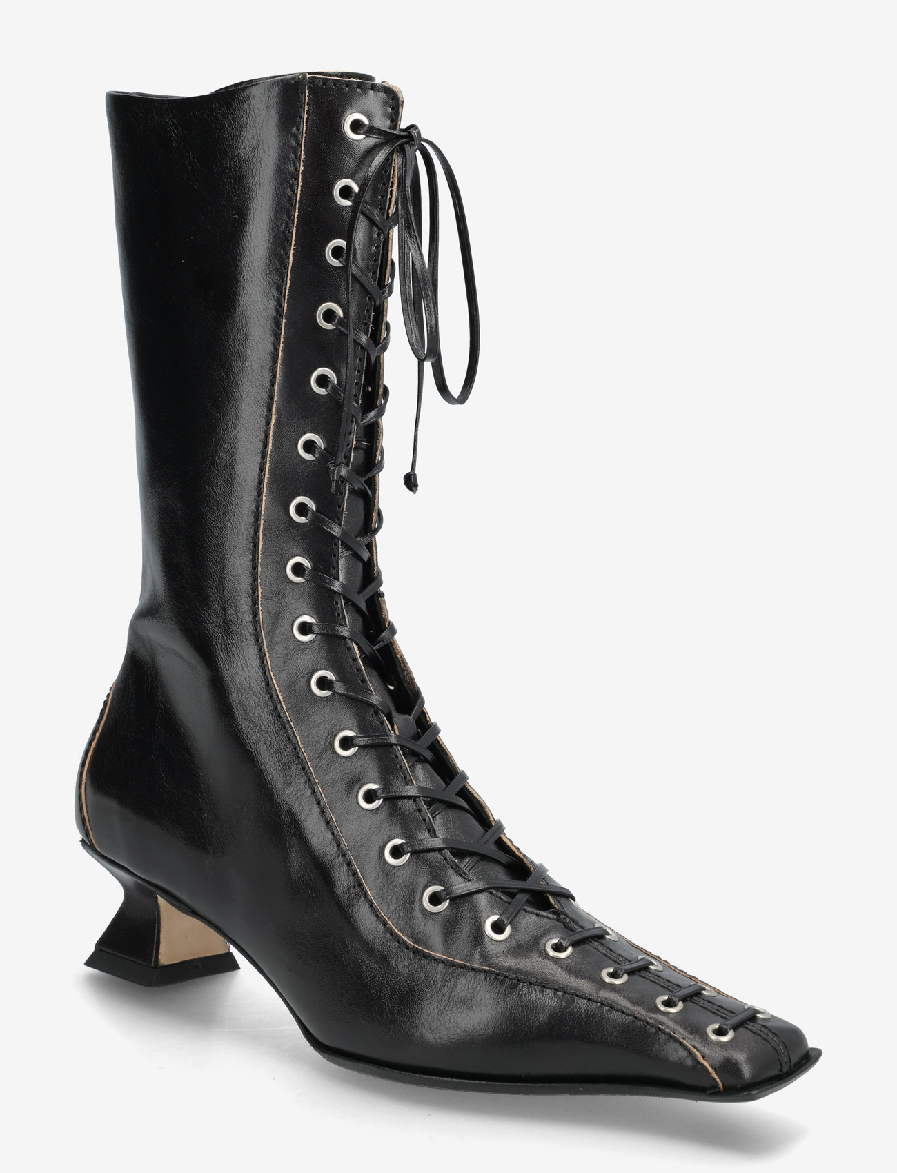 MIISTA - Lace up kitten heels ankle boots - kontsaga poolsaapad - black - 0