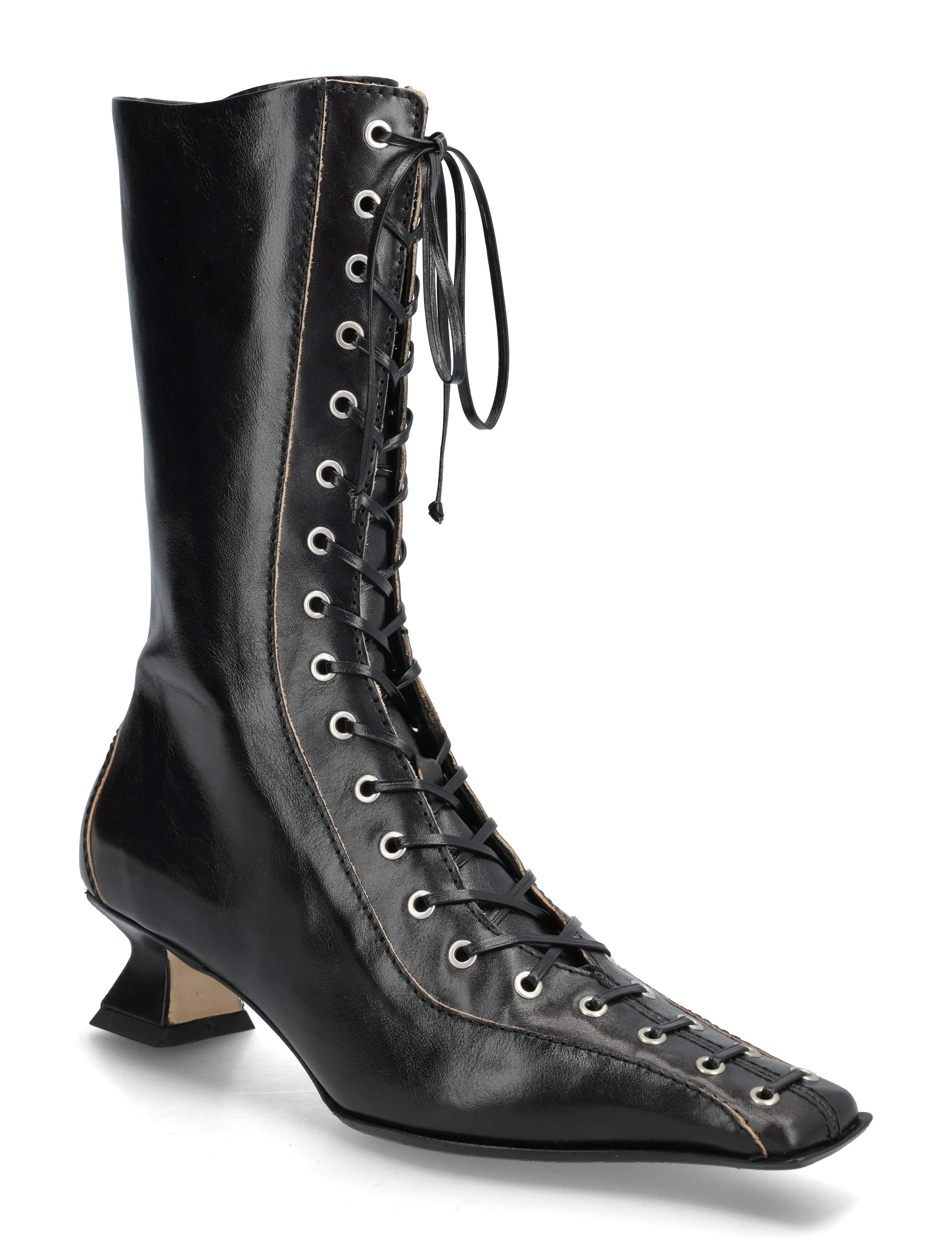MIISTA Lace up kitten heels ankle boots - Transitional Layering - BLACK / black