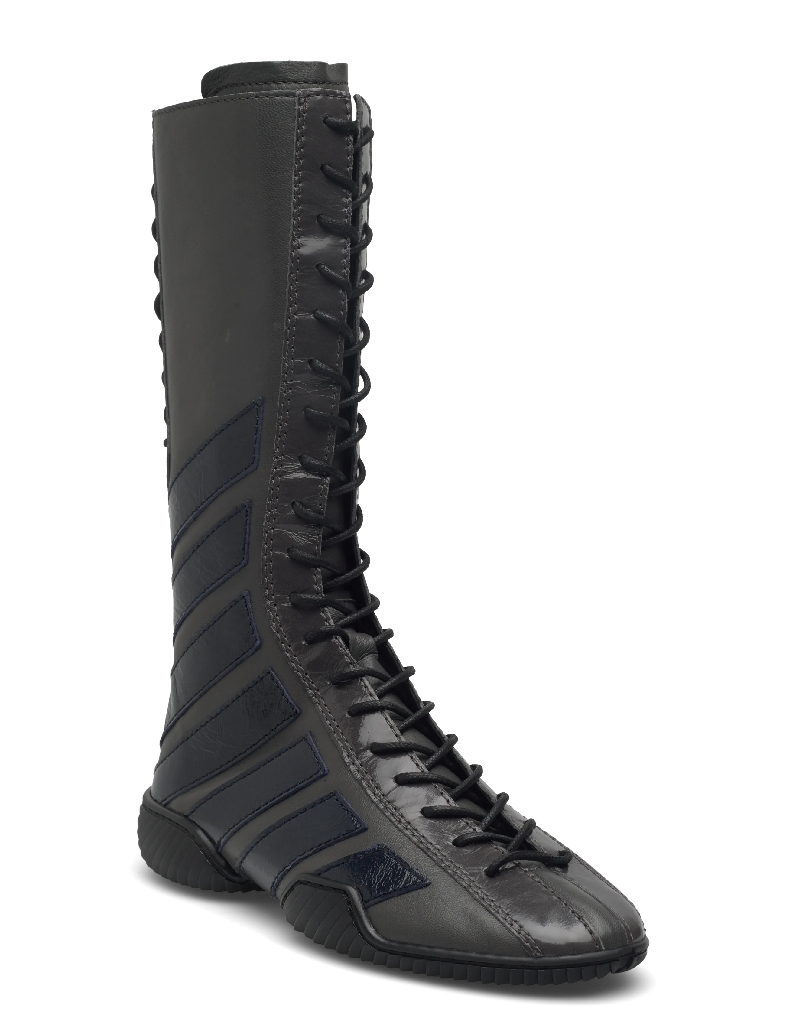 MIISTA Imogen Grey Navy Lace Sneaker Boots, 36, Tall Grau - Knee High Frauen