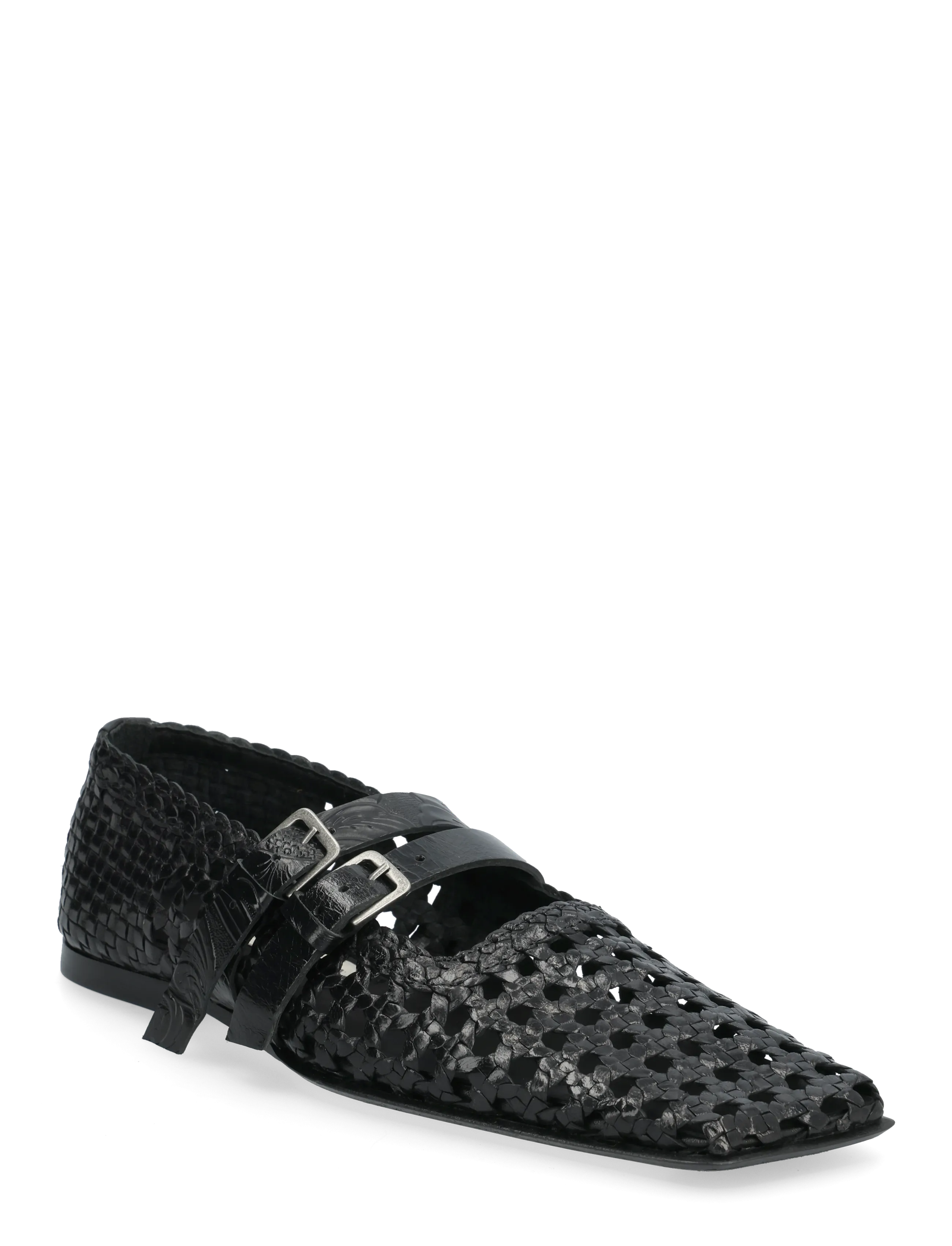 MIISTA Kiran Black Woven Leather Strappy Ballerinas - Skór - BLACK / black