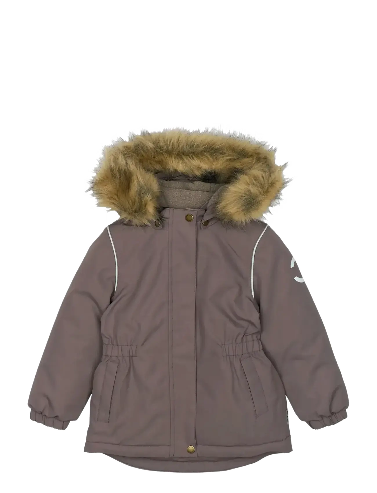 mikk-line Winter Jacket Waist Solid W. Fake F, Børn, Vinterjakke med Faux Fur Hætte og Taljesnøre, Lila, Str: 92