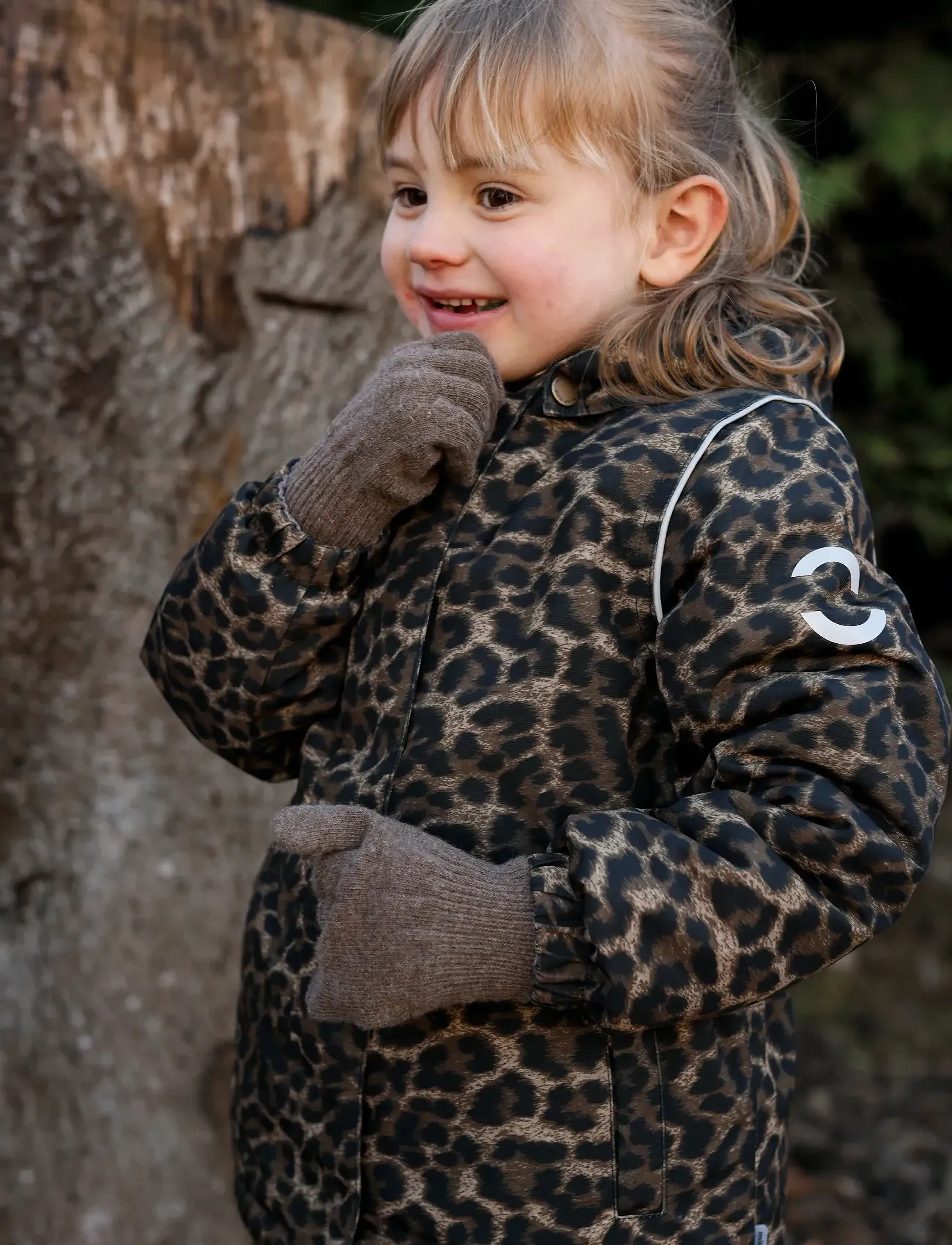 mikk-line Winter Jacket Waist Aop, Børn, Blomstret Hætte Vinterjakke, Brun, Str: 92