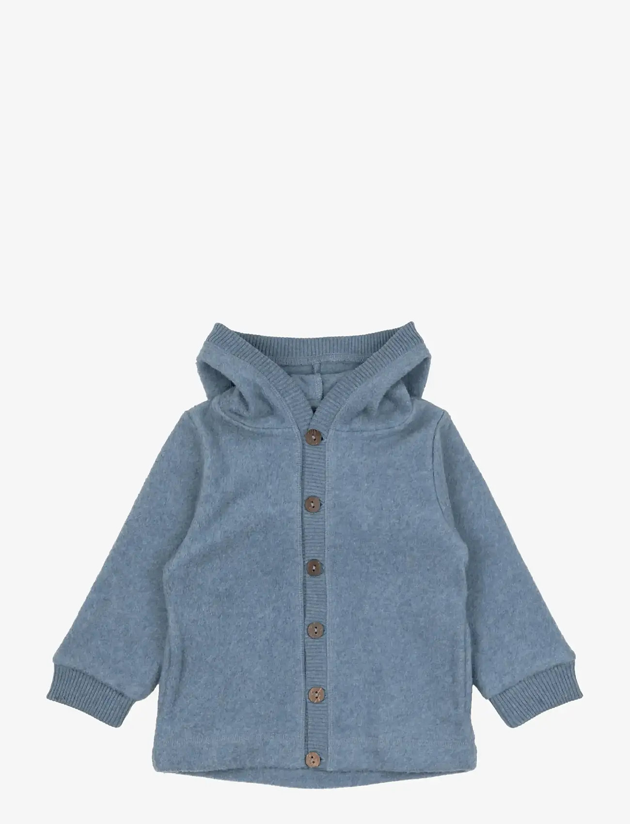 mikk-line - Cotton Fleece Cardigan w Hood - fleecejakker - faded denim melange - 0