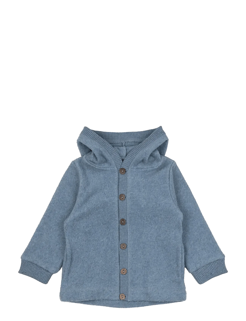 mikk-line - Cotton Fleece Cardigan w Hood - fleecejacken - faded denim melange - 0