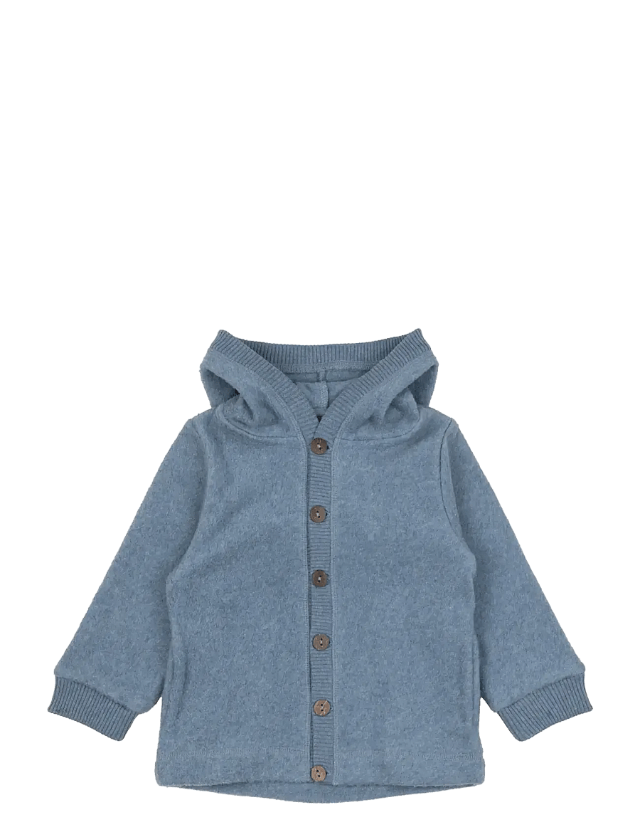mikk-line - Cotton Fleece Cardigan w Hood - fleecejakker - faded denim melange - 0