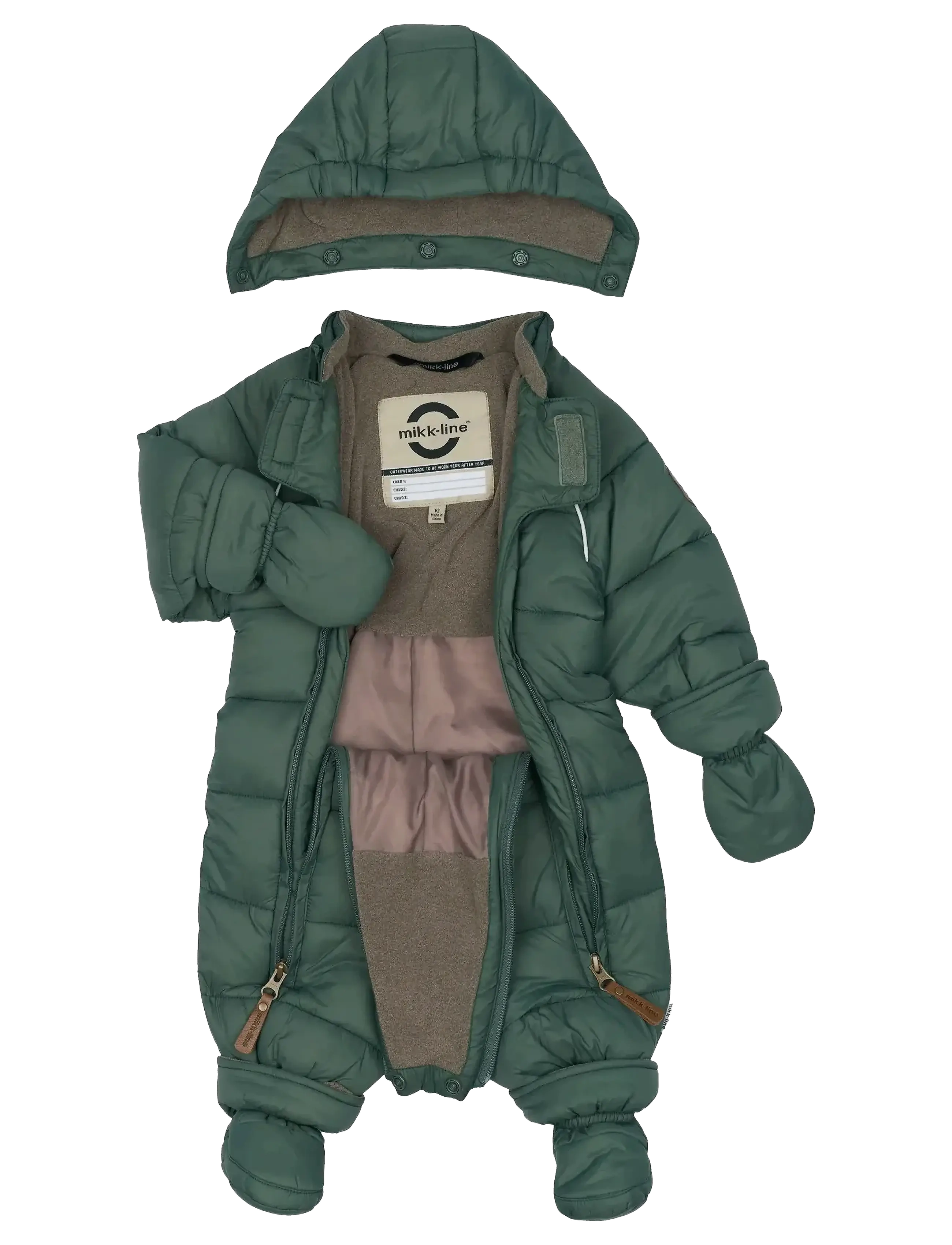 mikk-line - Puff Baby Suit w Acc Rec. - snowsuit - balsam green - 5