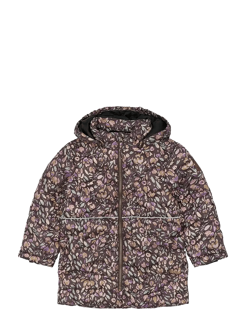 mikk-line - Long Puffer Jacket Aop Rec. - vinterjackor - raisin - 1
