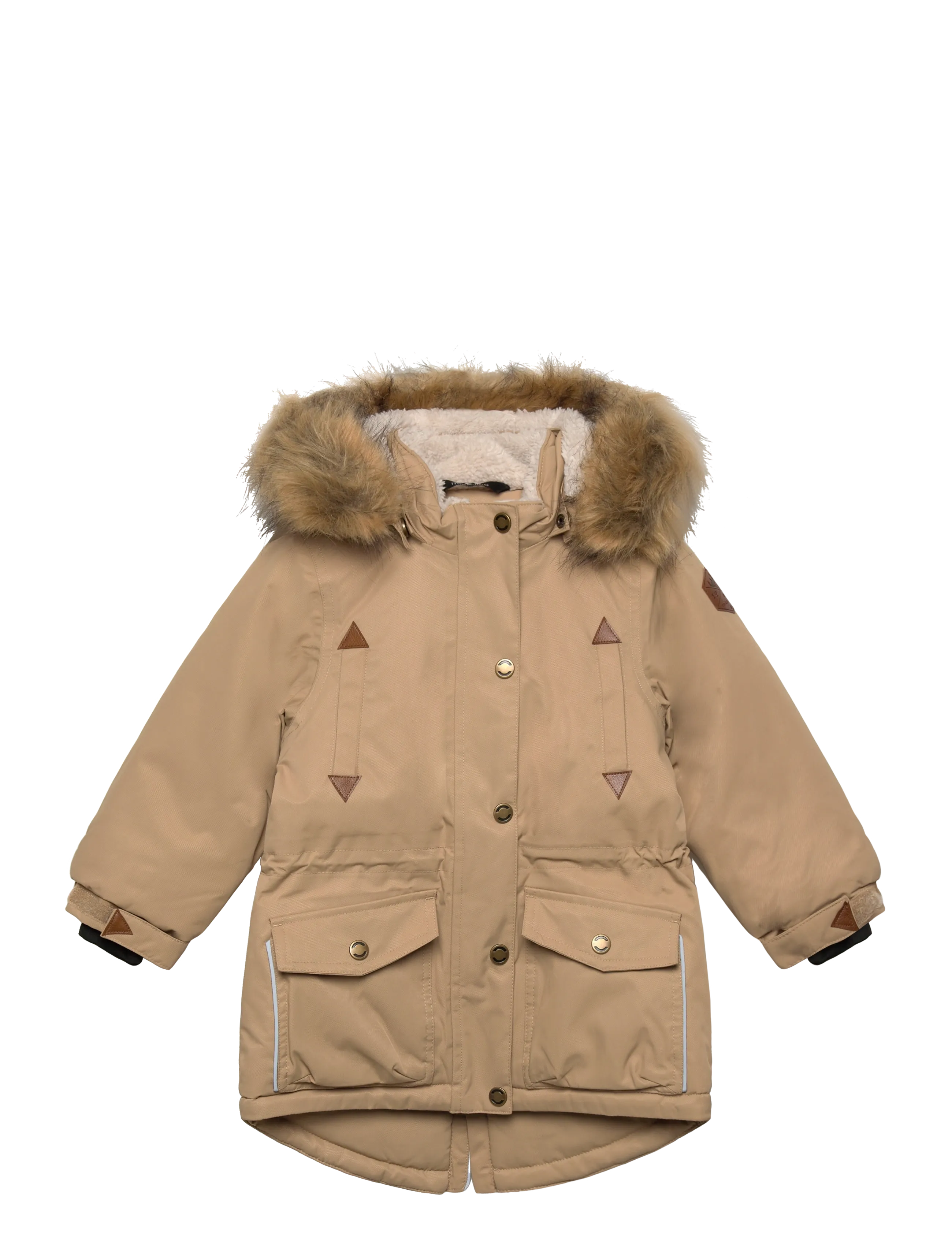 mikk-line Twill Nylon Girl Parca, Børn, Imiteret Pels Hætte Parka, Beige, Str: 98