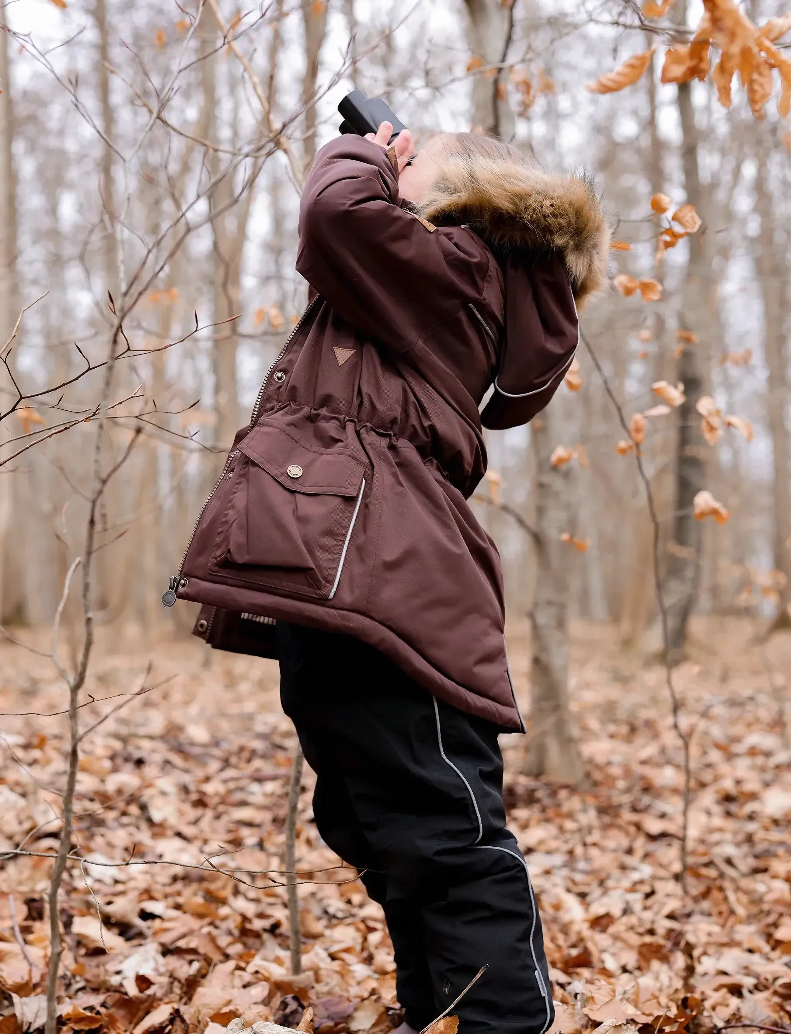 mikk-line Twill Nylon Girl Parca, Børn, Imiteret Pels Hætte Parka, Brun, Str: 110