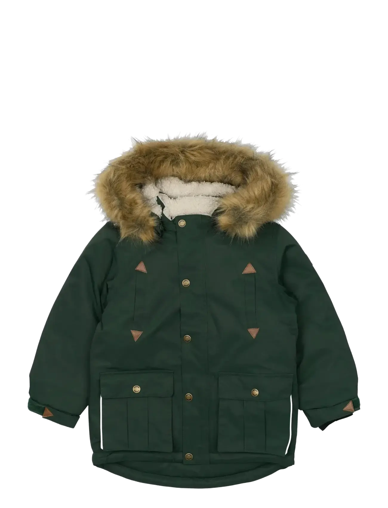 mikk-line Twill Nylon Boy Parca, Børn, Parka Med Pels Hætte, Grøn, Str: 128