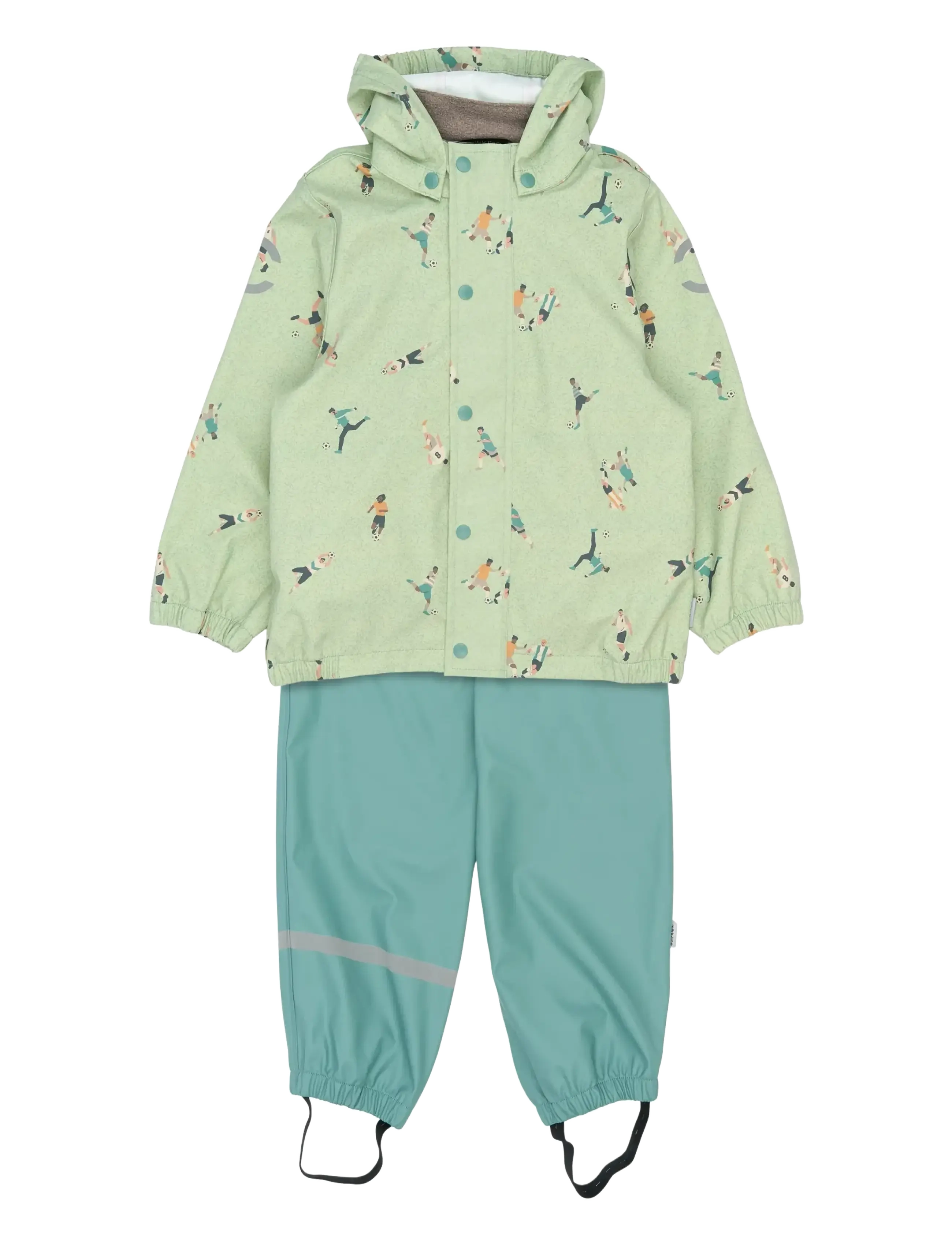 mikk-line PU Rain Set AOP w. Susp/104 - Regnkläder - SOCCER AOP / green