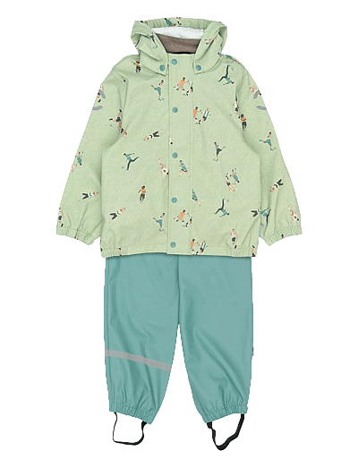 mikk-line PU Rain Set AOP w. Susp/104 - Vihmakomplektid - SOCCER AOP / green