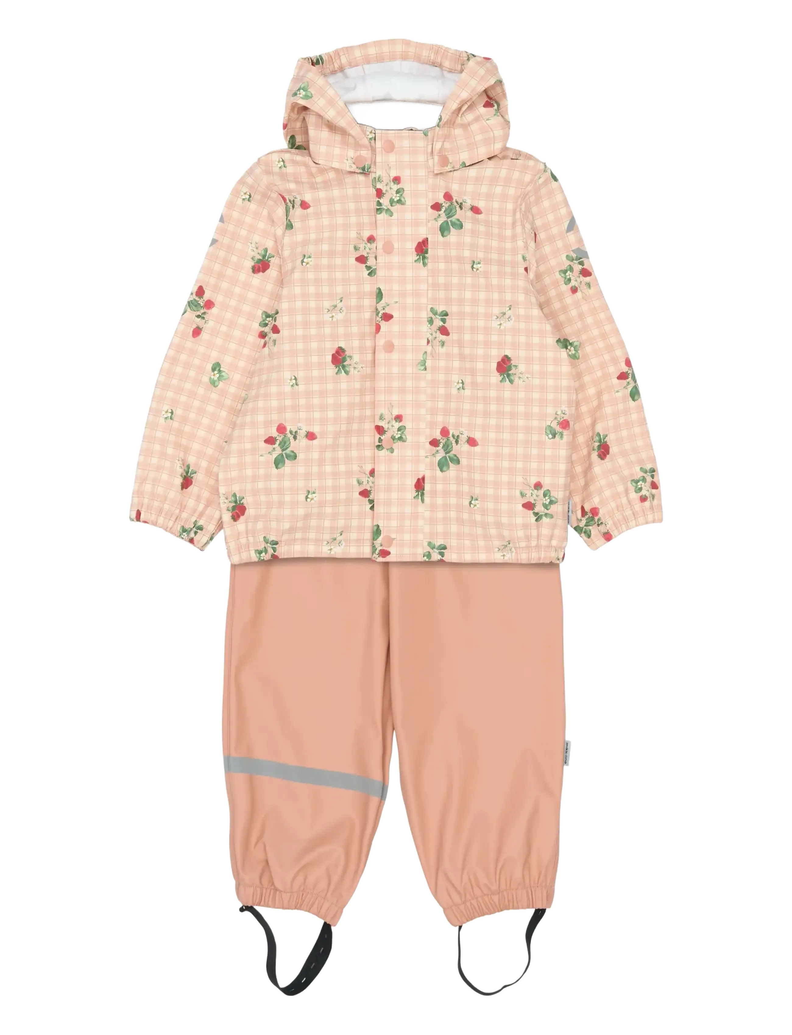 mikk-line PU Rain Set AOP w. Susp/104 - Regntøj - STRAWBERRY AOP / pink/rose